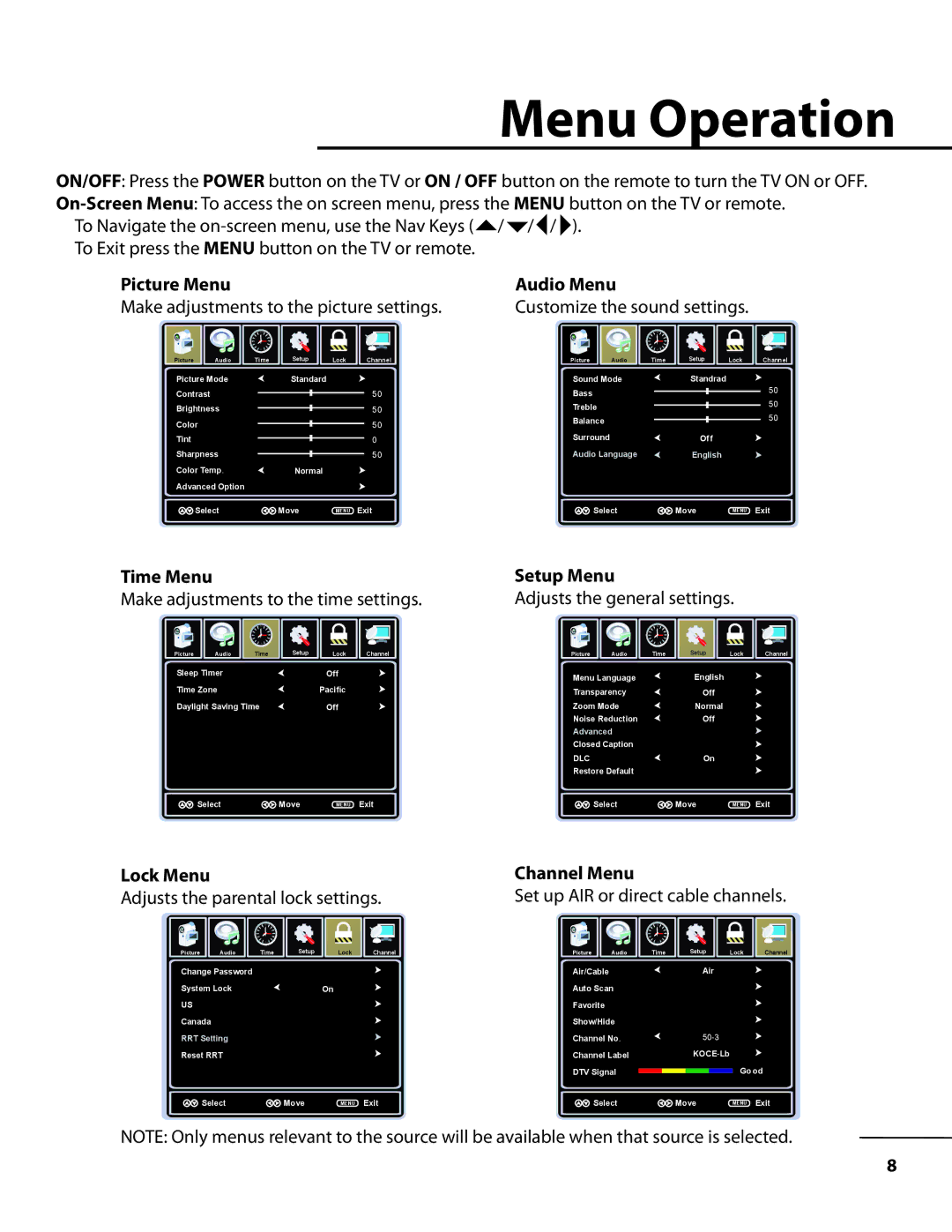 TV Ears 10510.2 instruction manual Menu Operation 