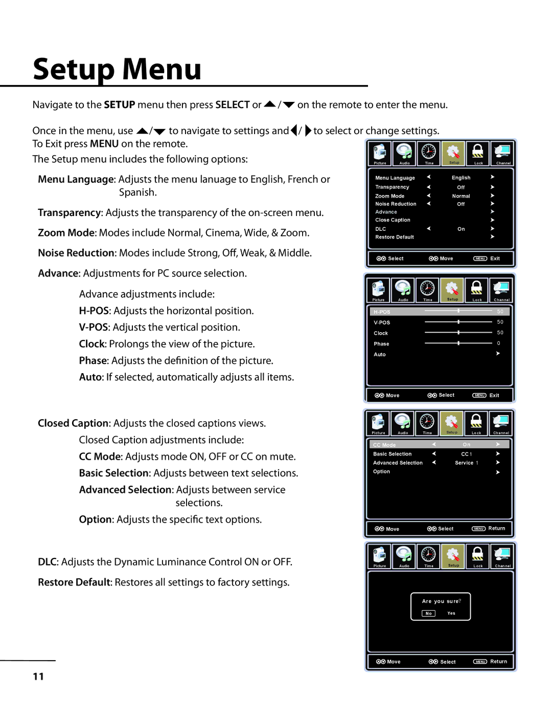 TV Ears 10510.2 instruction manual Setup Menu 