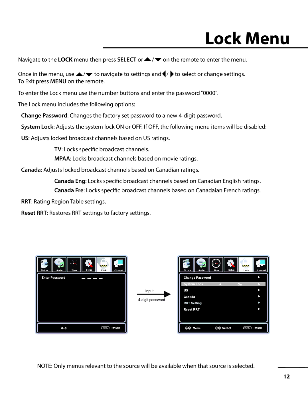 TV Ears 10510.2 instruction manual Lock Menu 