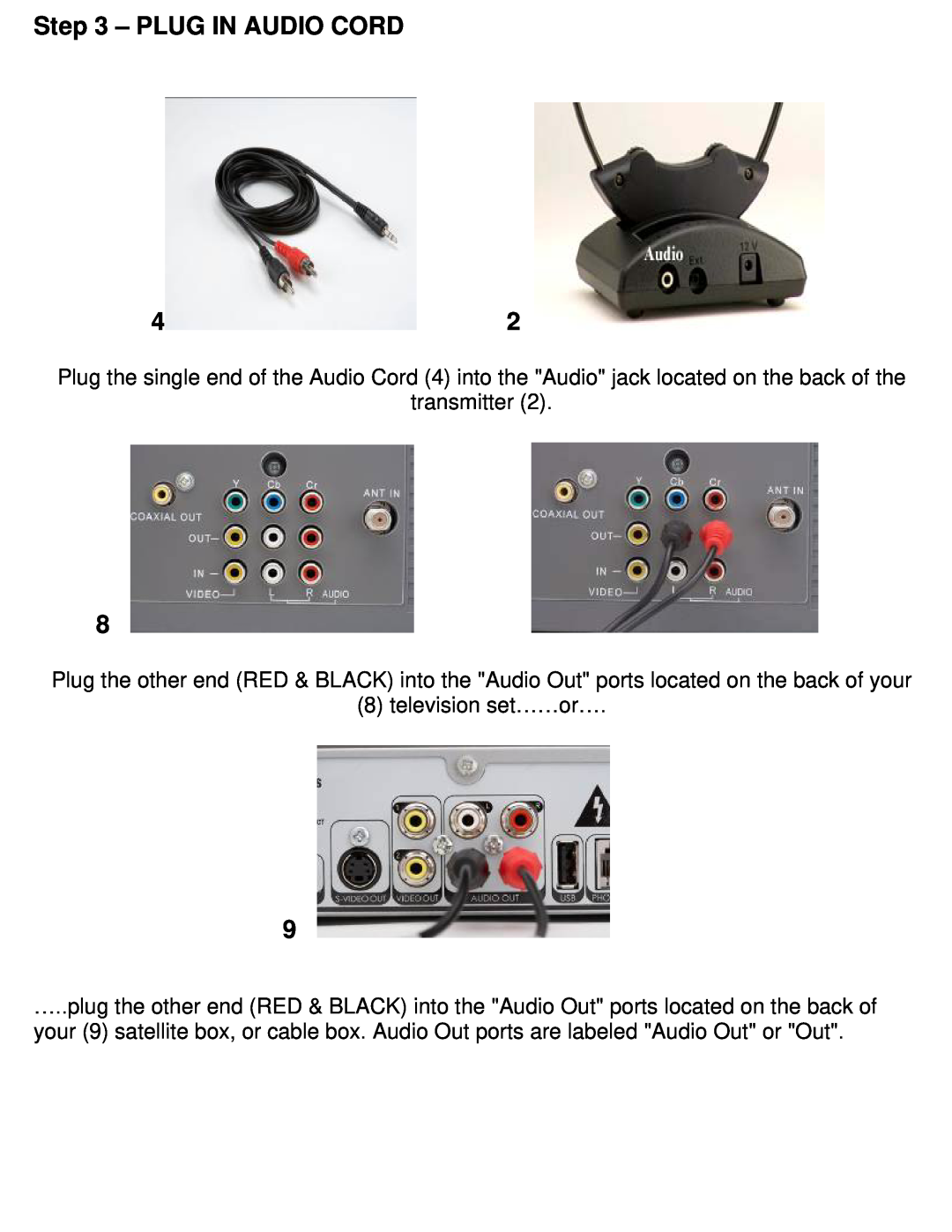 TV Ears Headphone installation instructions Plug In Audio Cord 