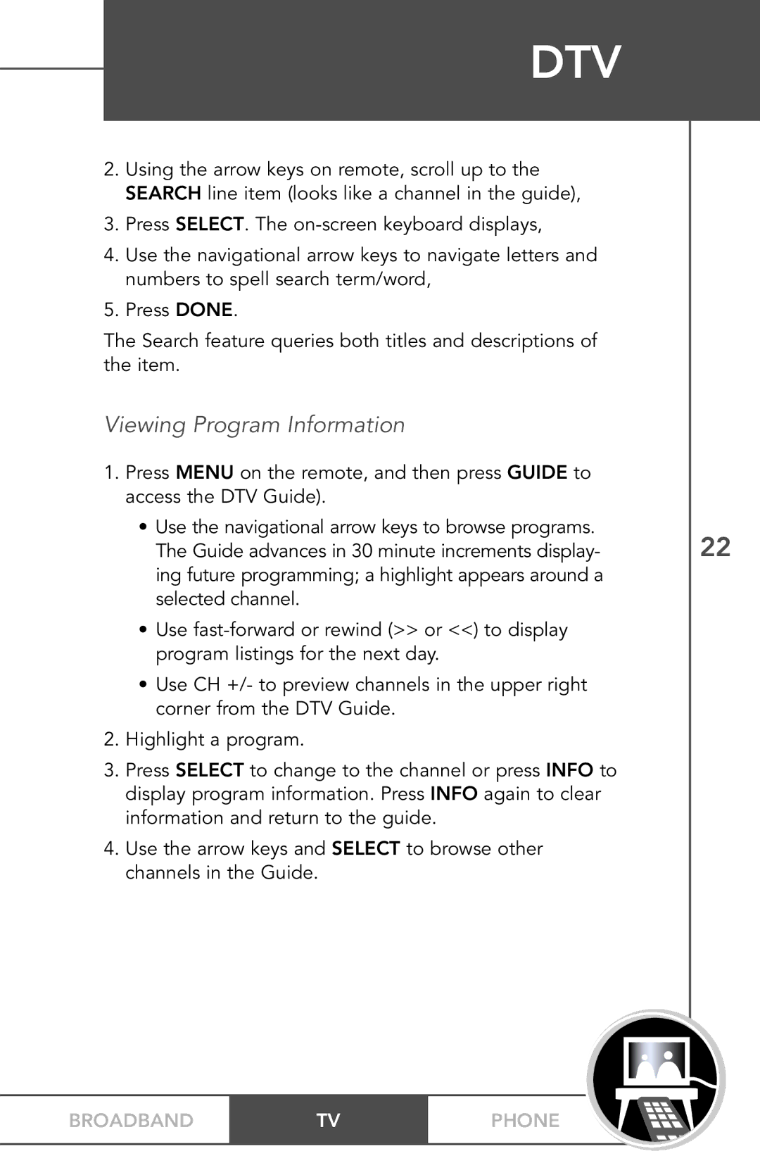 TV Guide On Screen PHONEBROADBAND TV manual Viewing Program Information 