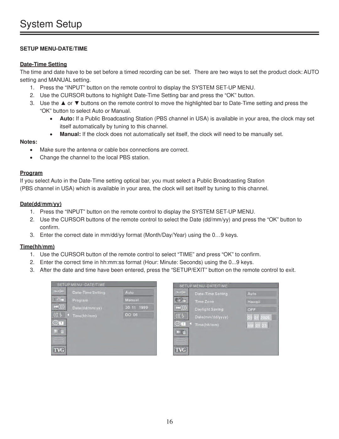 TVGuardian DRM-2001G manual Setup MENU-DATE/TIME, Date-Time Setting, Program, Datedd/mm/yy, Timehh/mm 