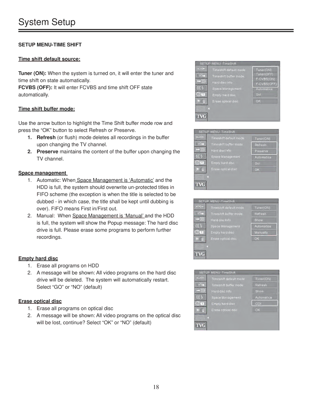 TVGuardian DRM-2001G manual Setup MENU-TIME Shift 