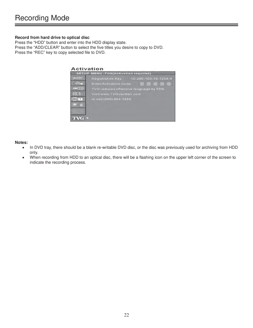 TVGuardian DRM-2001G manual Record from hard drive to optical disc 