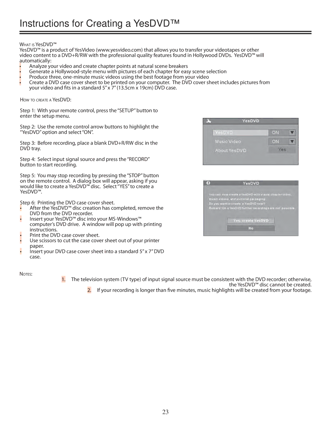 TVGuardian DRM-2001G manual Instructions for Creating a YesDVD 