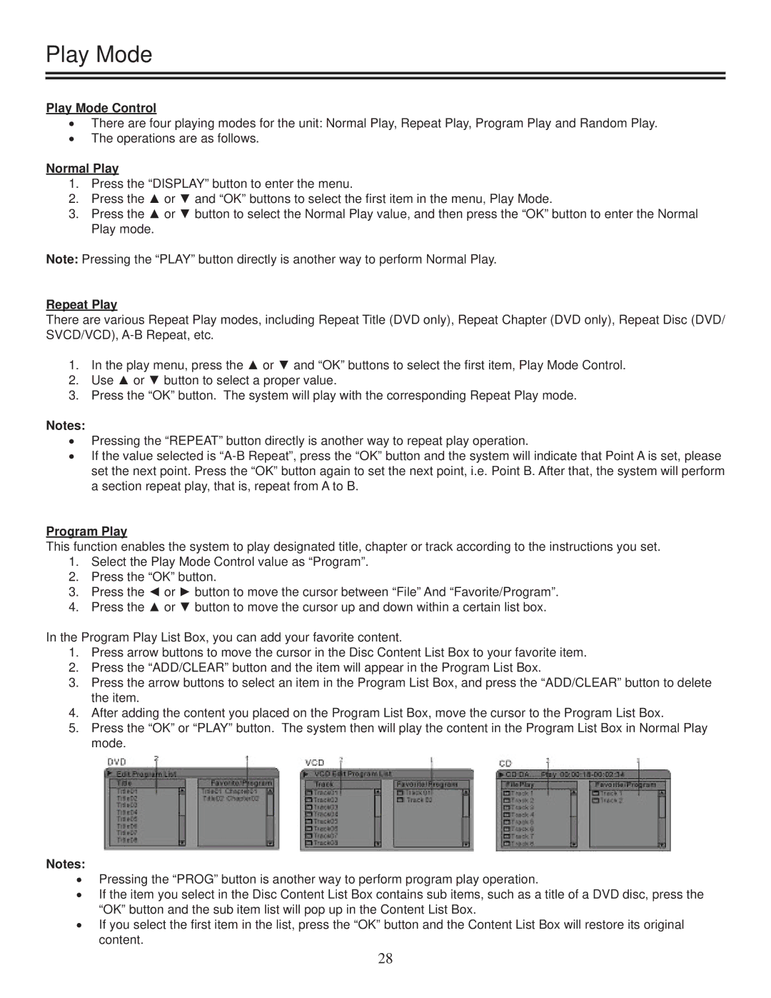 TVGuardian DRM-2001G manual Play Mode Control, Normal Play, Repeat Play, Program Play 