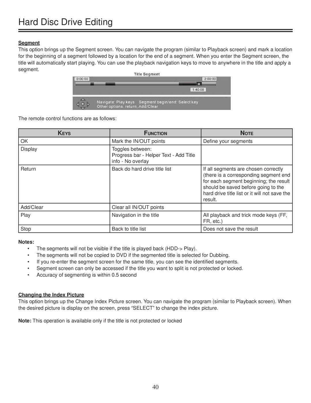 TVGuardian DRM-2001G manual Segment, Changing the Index Picture 