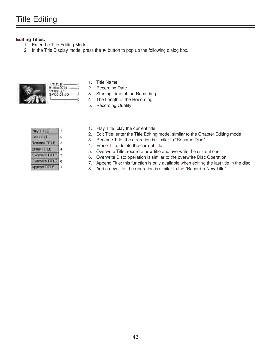 TVGuardian DRM-2001G manual Title Editing, Editing Titles 