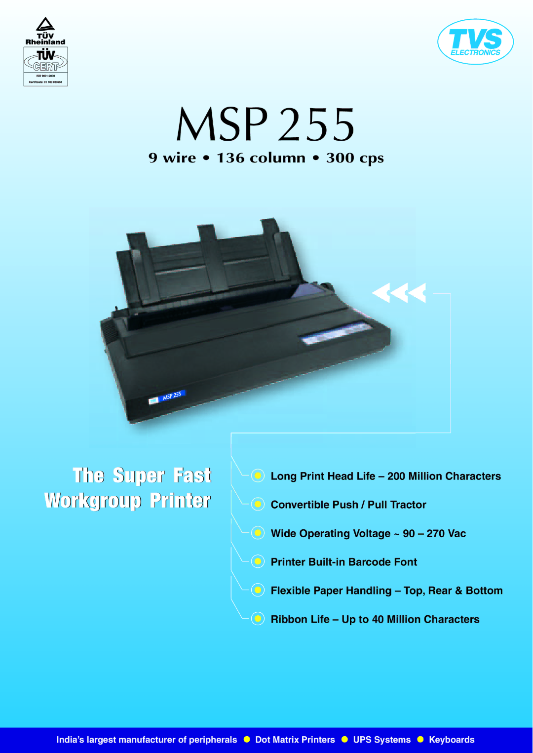 TVS electronic MSP 255 manual Msp 