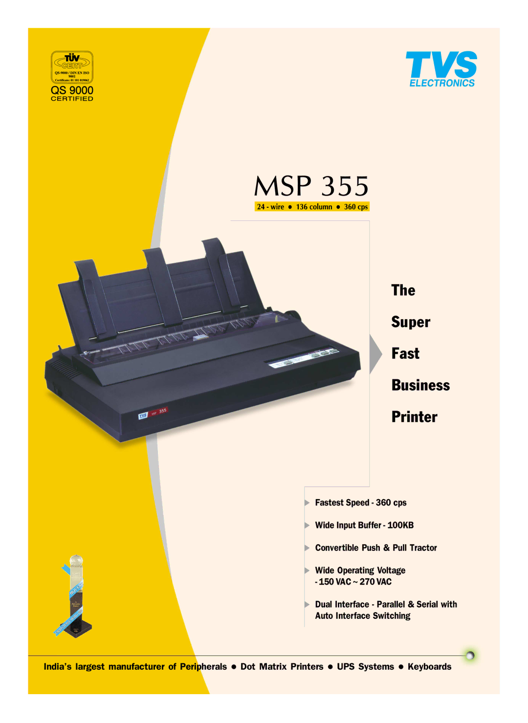 TVS electronic MSP 355 manual Super Fast Business Printer 