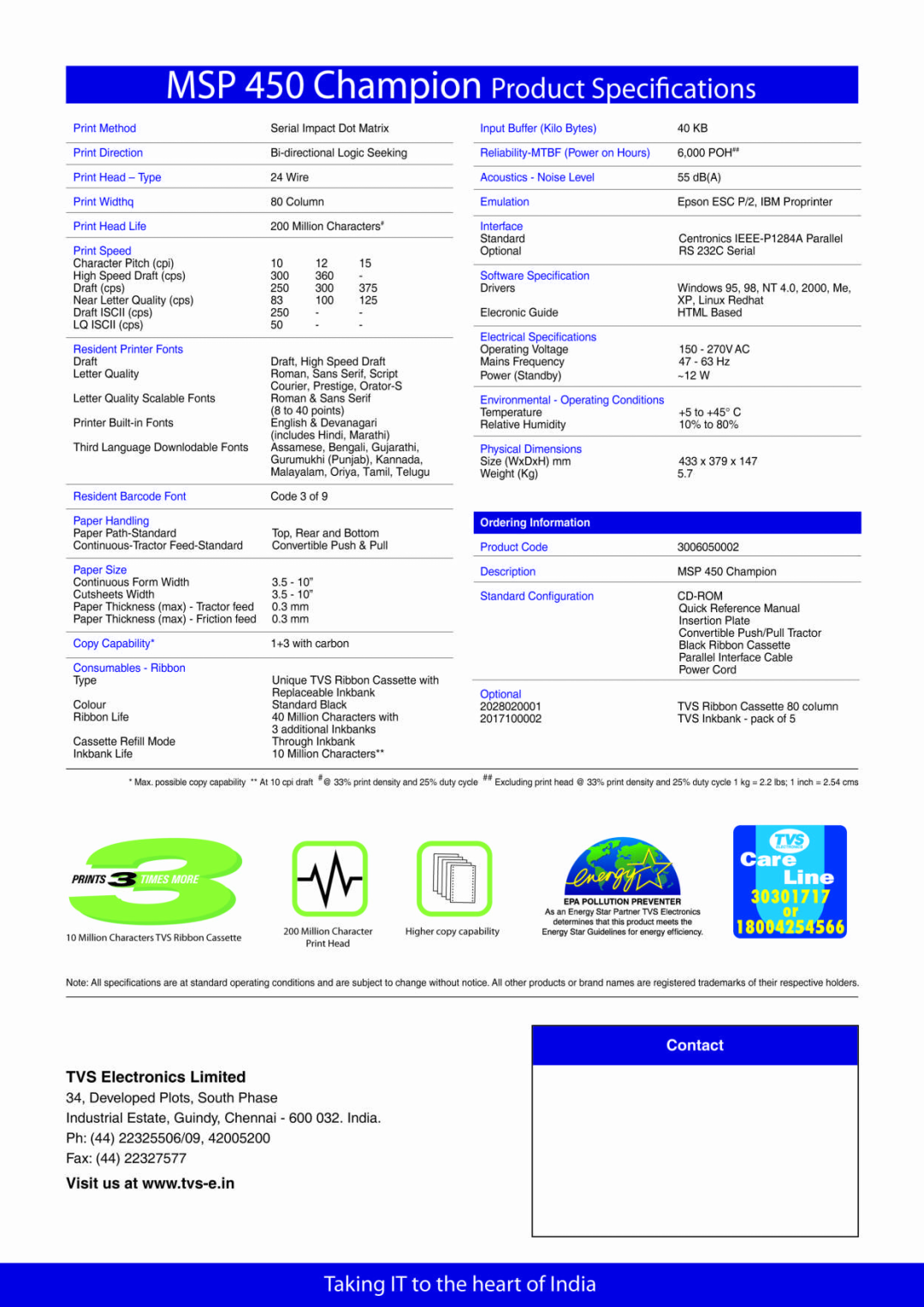 TVS electronic MSP 450 manual 