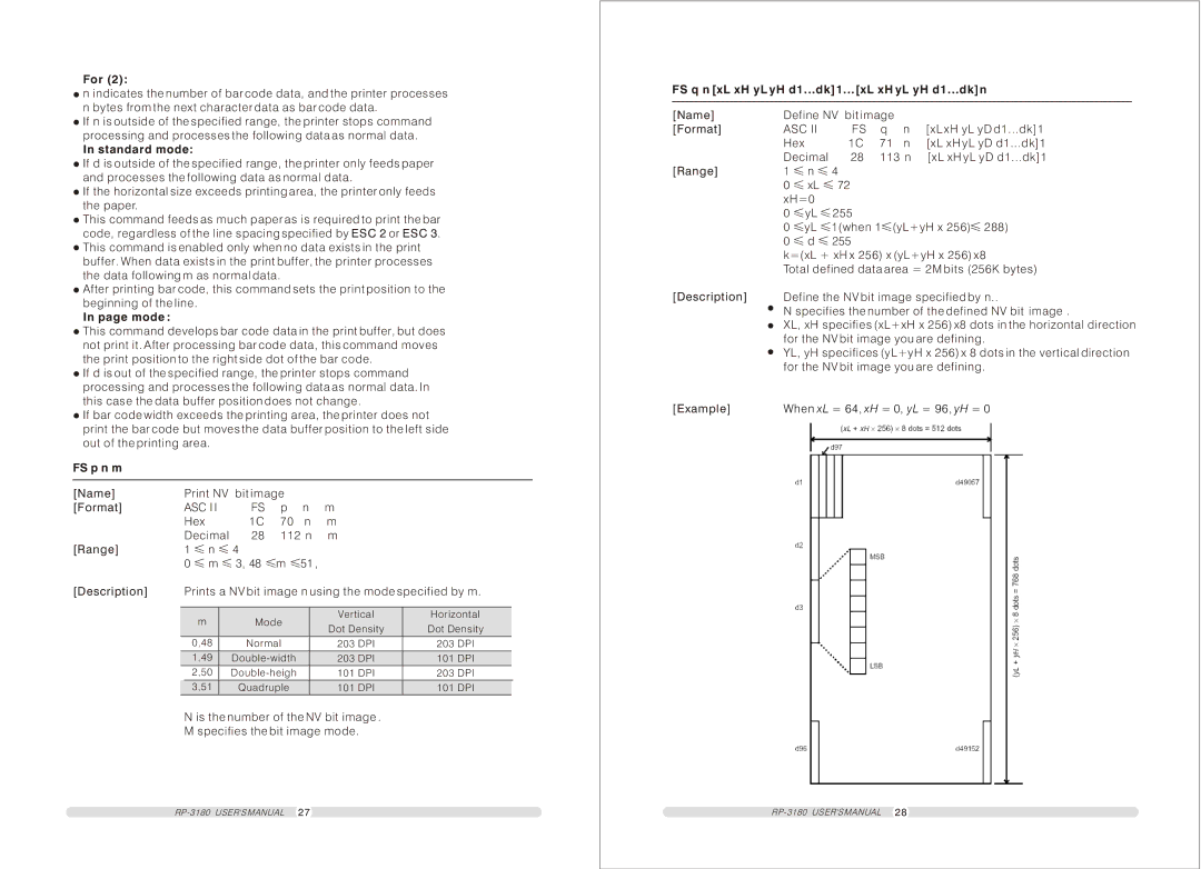 TVS electronic RP-3180 user manual Standard mode, Mode, FS p n m, Asc I, FS q n xL xH yL yH d1...dk1...xL xH yL yH d1...dkn 