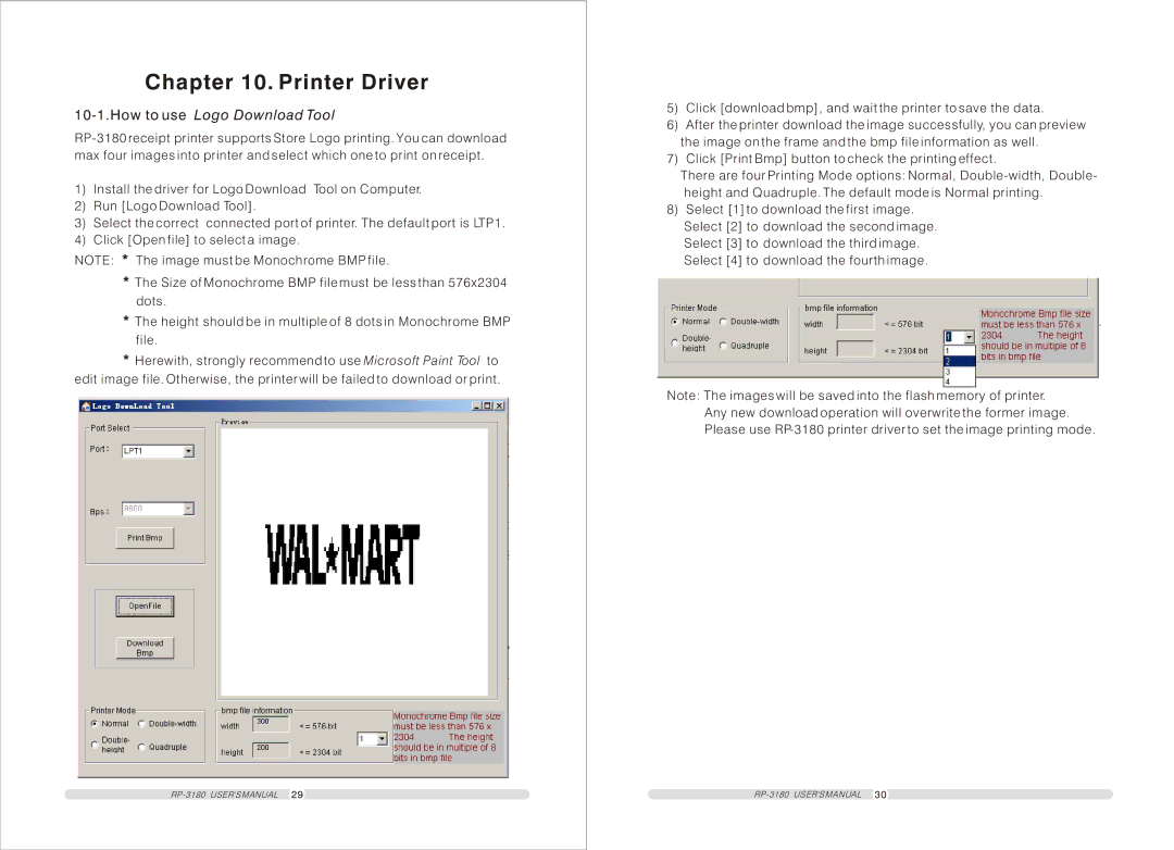 TVS electronic RP-3180 user manual Printer Driver, How to use Logo Download Tool 