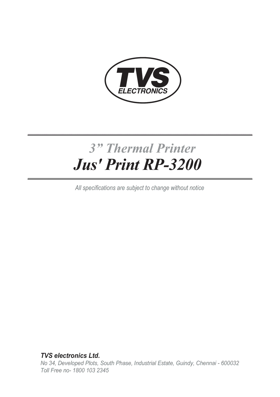 TVS electronic specifications Jus Print RP-3200 