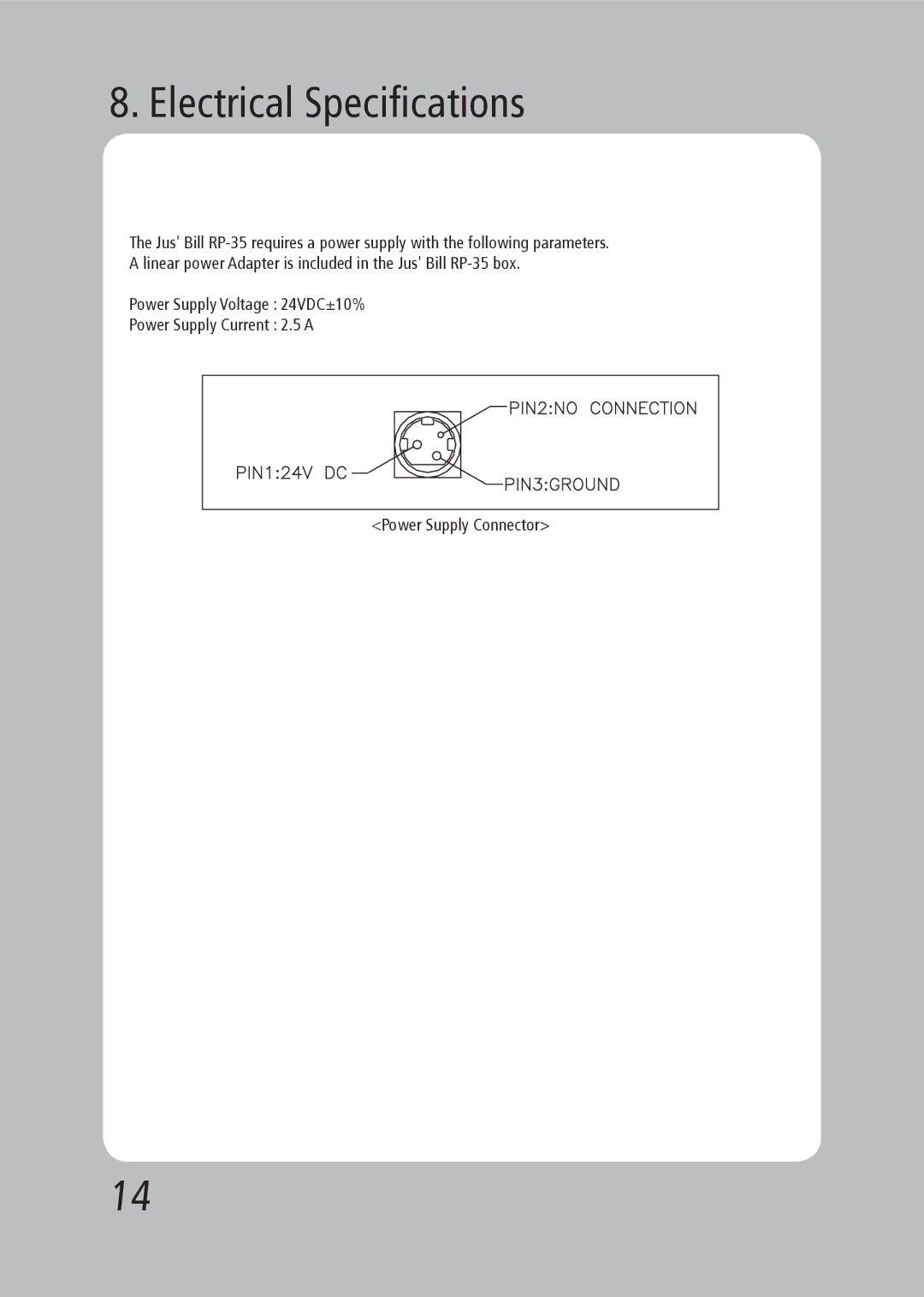 TVS electronic RP-35 specifications Electrical Specifications 