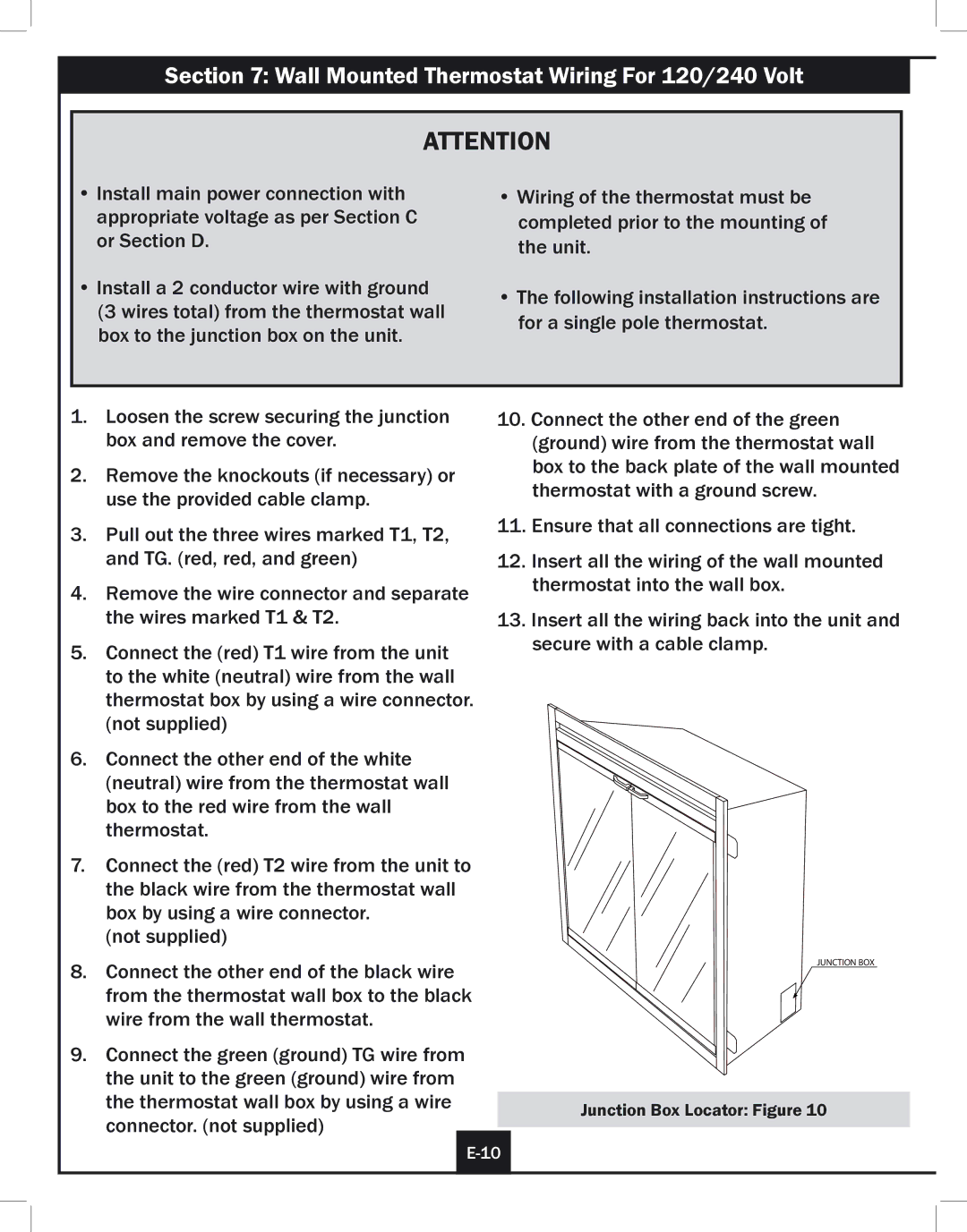 Twin-Star International 33EB304GRS, 39EB364GRS installation instructions Wall Mounted Thermostat Wiring For 120/240 Volt 