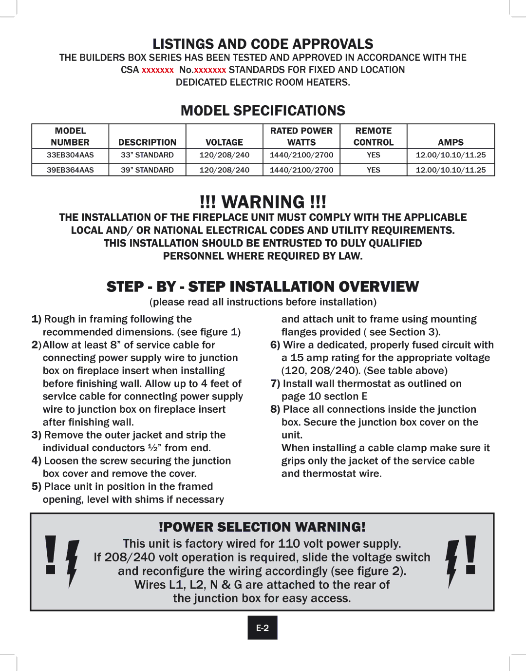 Twin-Star International 33EB304GRS, 39EB364GRS installation instructions Step by Step Installation Overview 