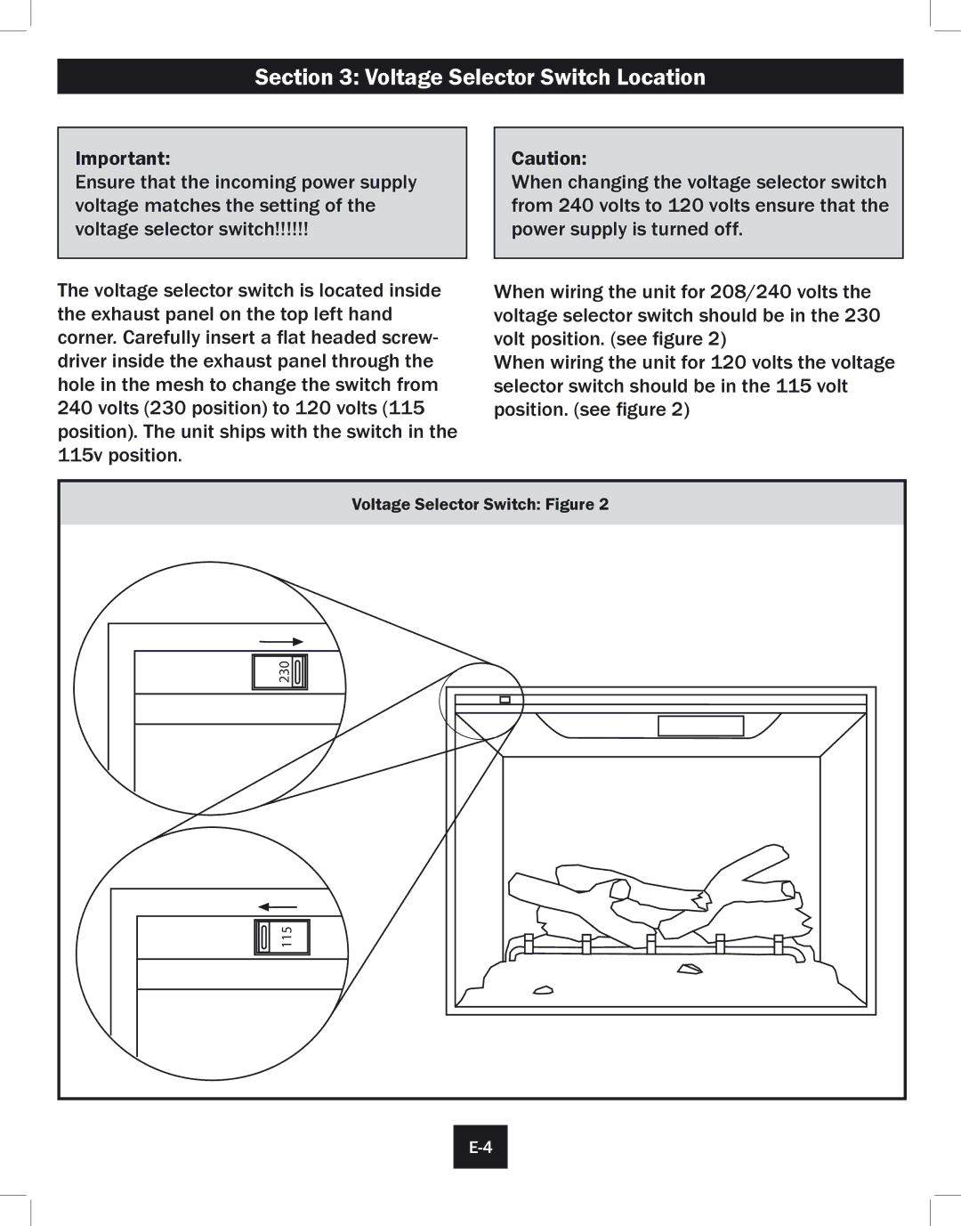 Twin-Star International 33EB304GRS, 39EB364GRS installation instructions Voltage Selector Switch Location 