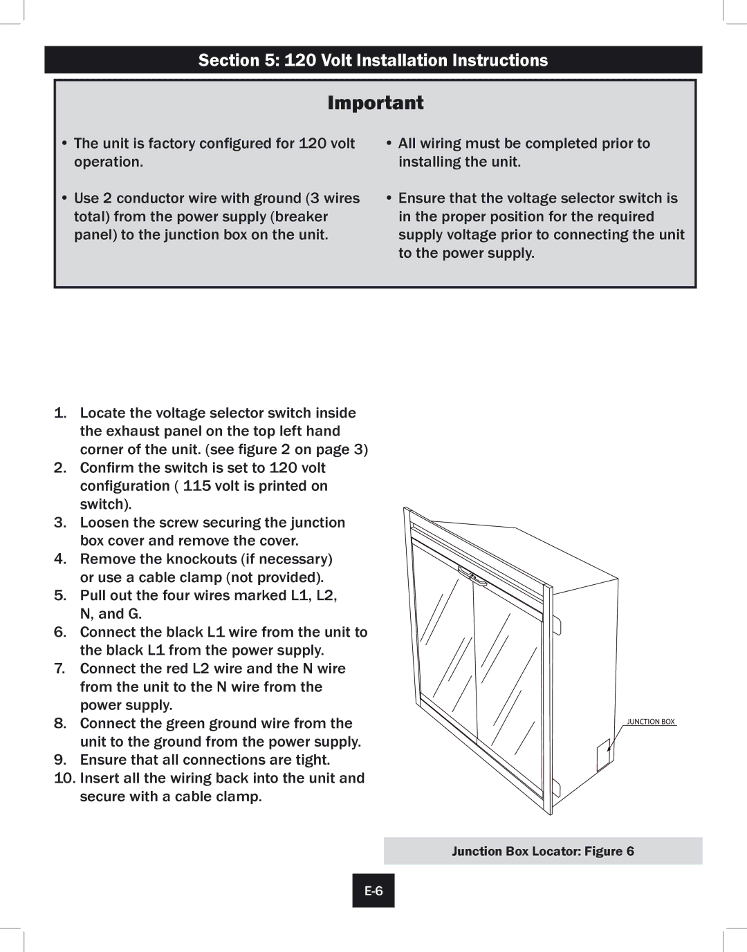 Twin-Star International 33EB304GRS Volt Installation Instructions, Unit is factory configured for 120 volt operation 