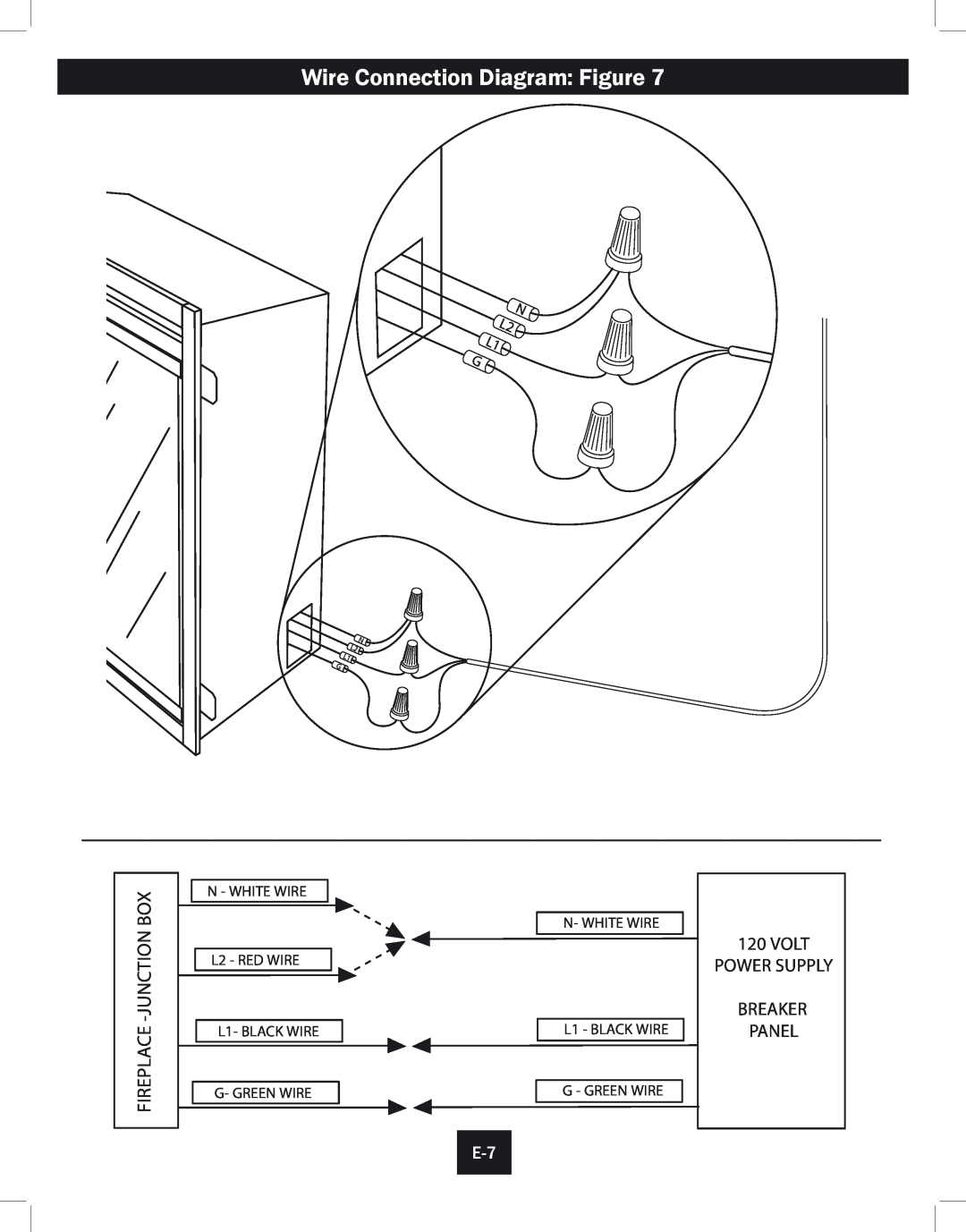 Twin-Star International 39EB364GRS Wire Connection Diagram Figure, N L2 L1 G, Fireplace -Junctionbox, G- Green Wire 
