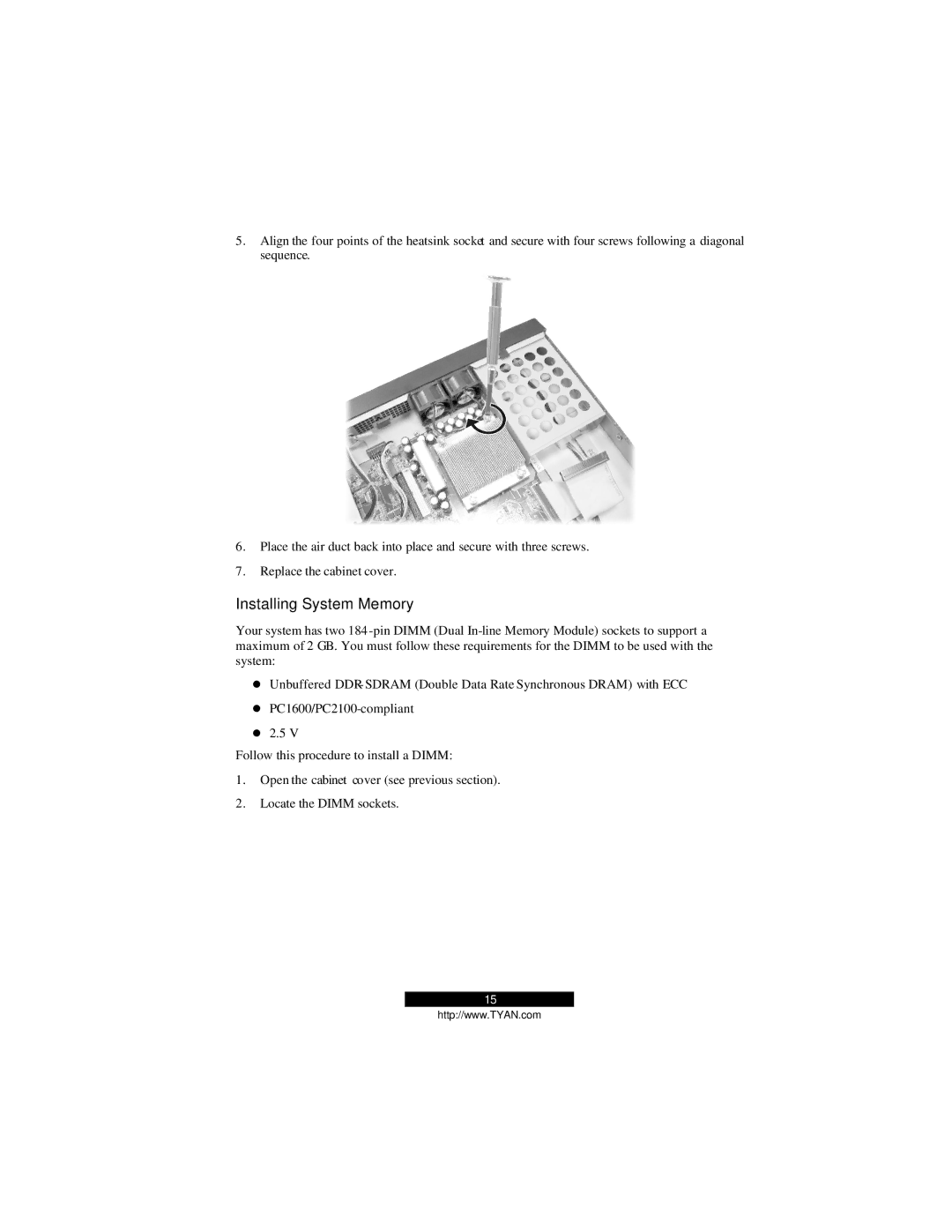 Tyan Computer B2094T15 warranty Installing System Memory 