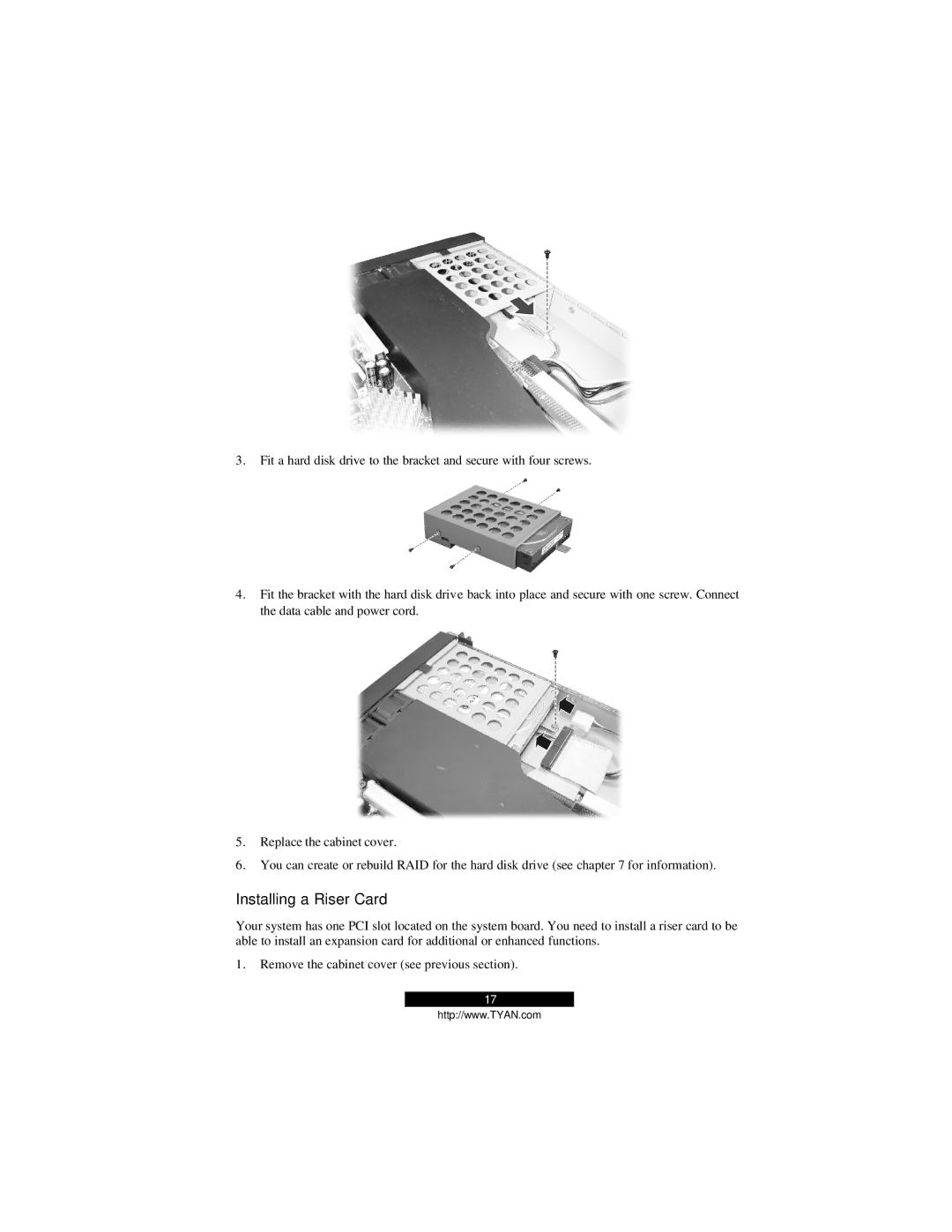 Tyan Computer B2094T15 warranty Installing a Riser Card 