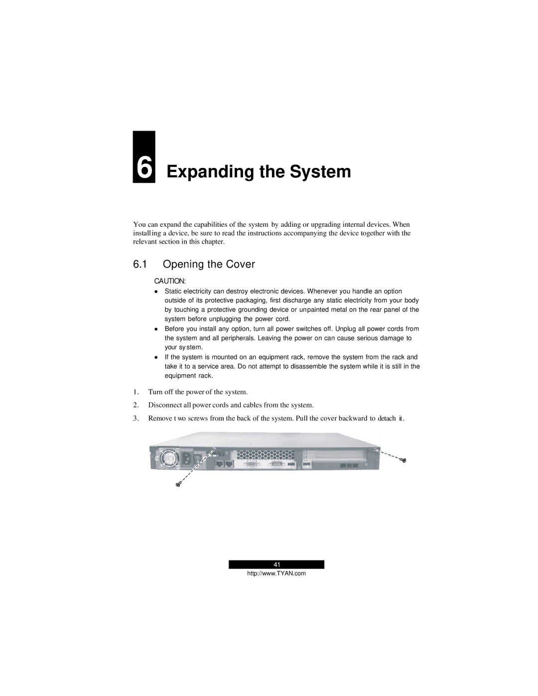 Tyan Computer B2094T15 warranty Expanding the System, Opening the Cover 