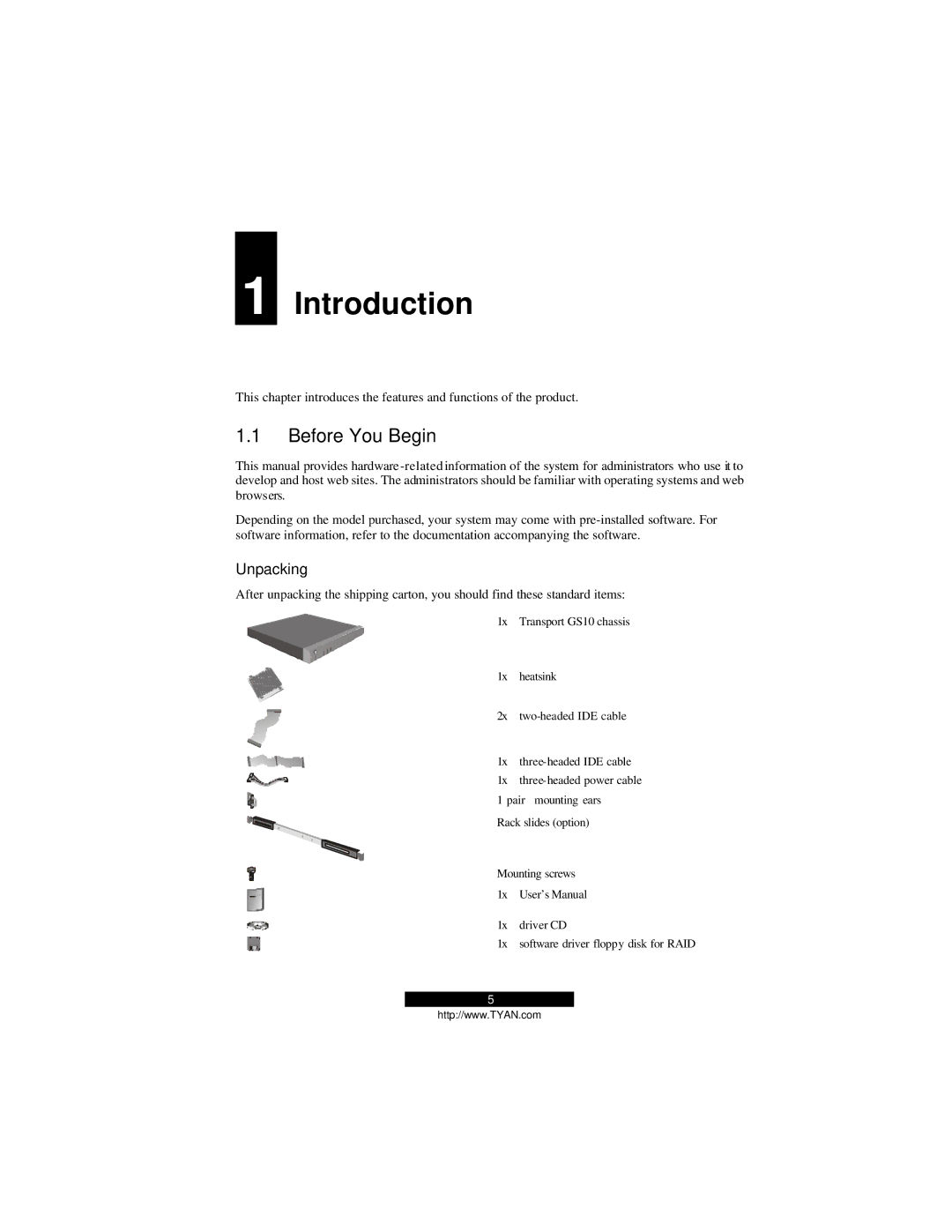 Tyan Computer B2094T15 warranty Introduction, Before You Begin, Unpacking 