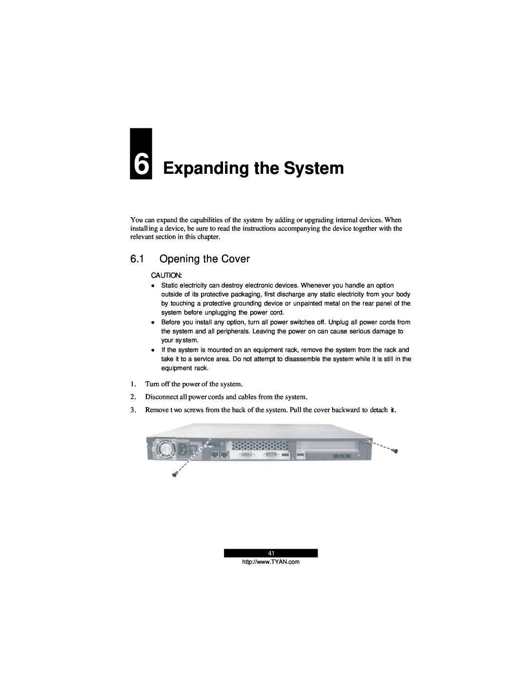 Tyan Computer B2094T15 warranty Expanding the System, Opening the Cover 