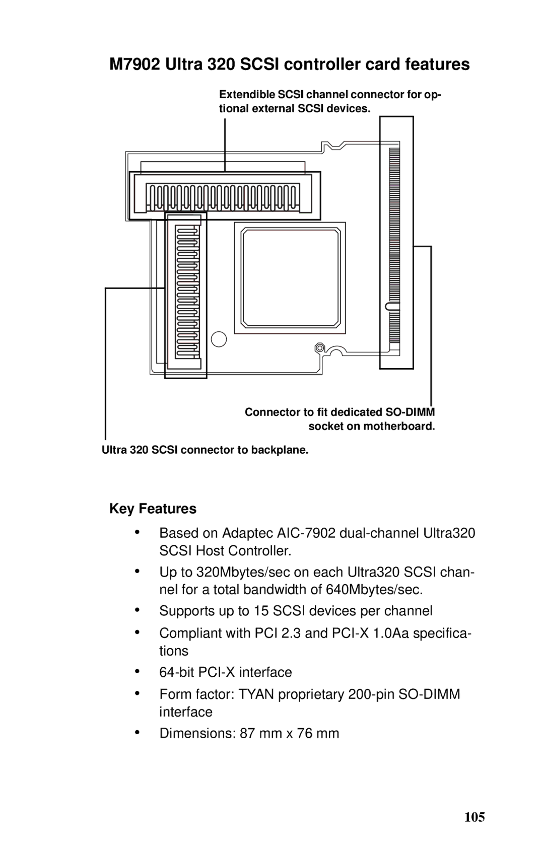 Tyan Computer B2735 user manual M7902 Ultra 320 Scsi controller card features, Key Features 