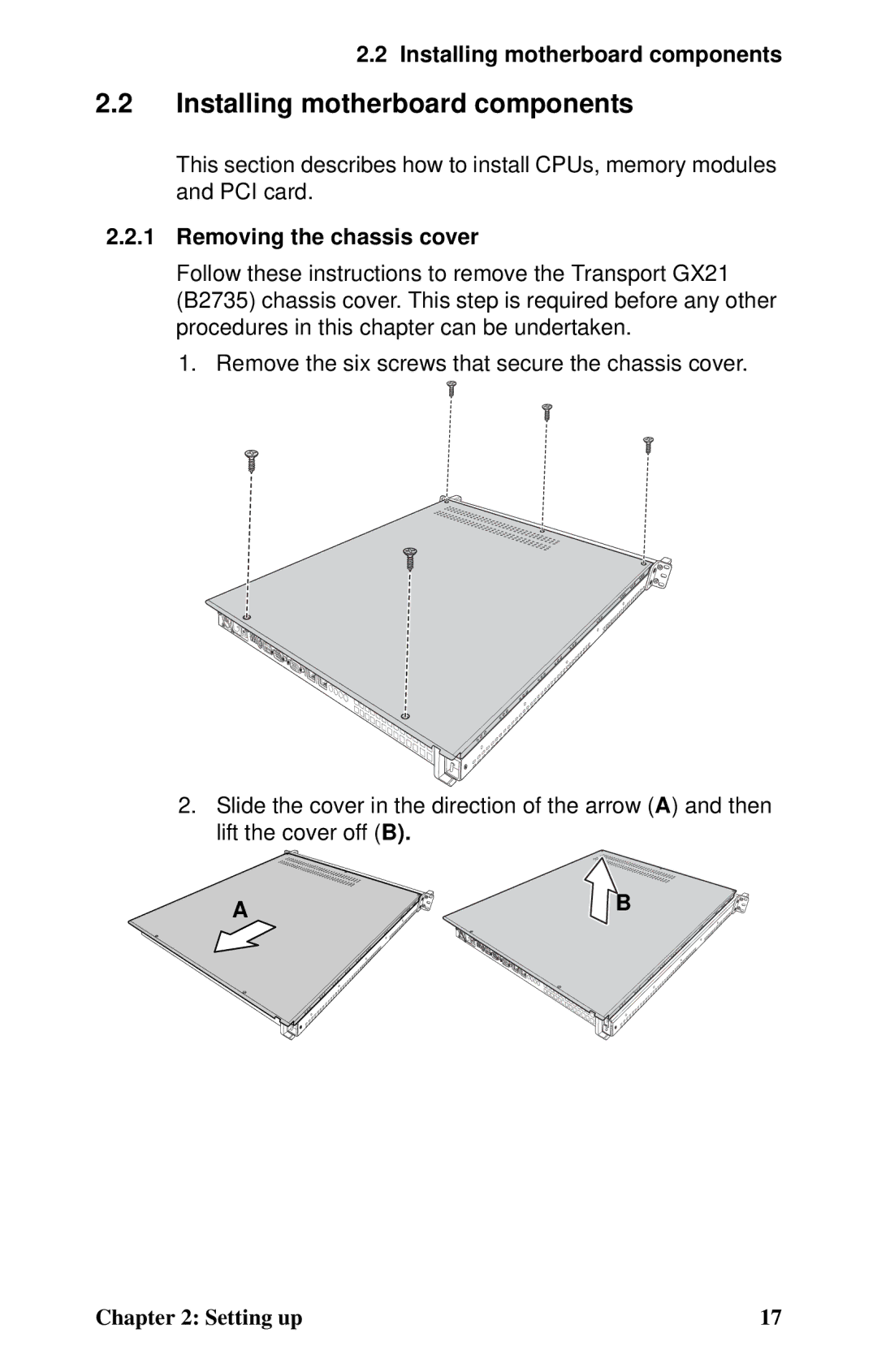 Tyan Computer B2735 user manual Installing motherboard components, Removing the chassis cover 