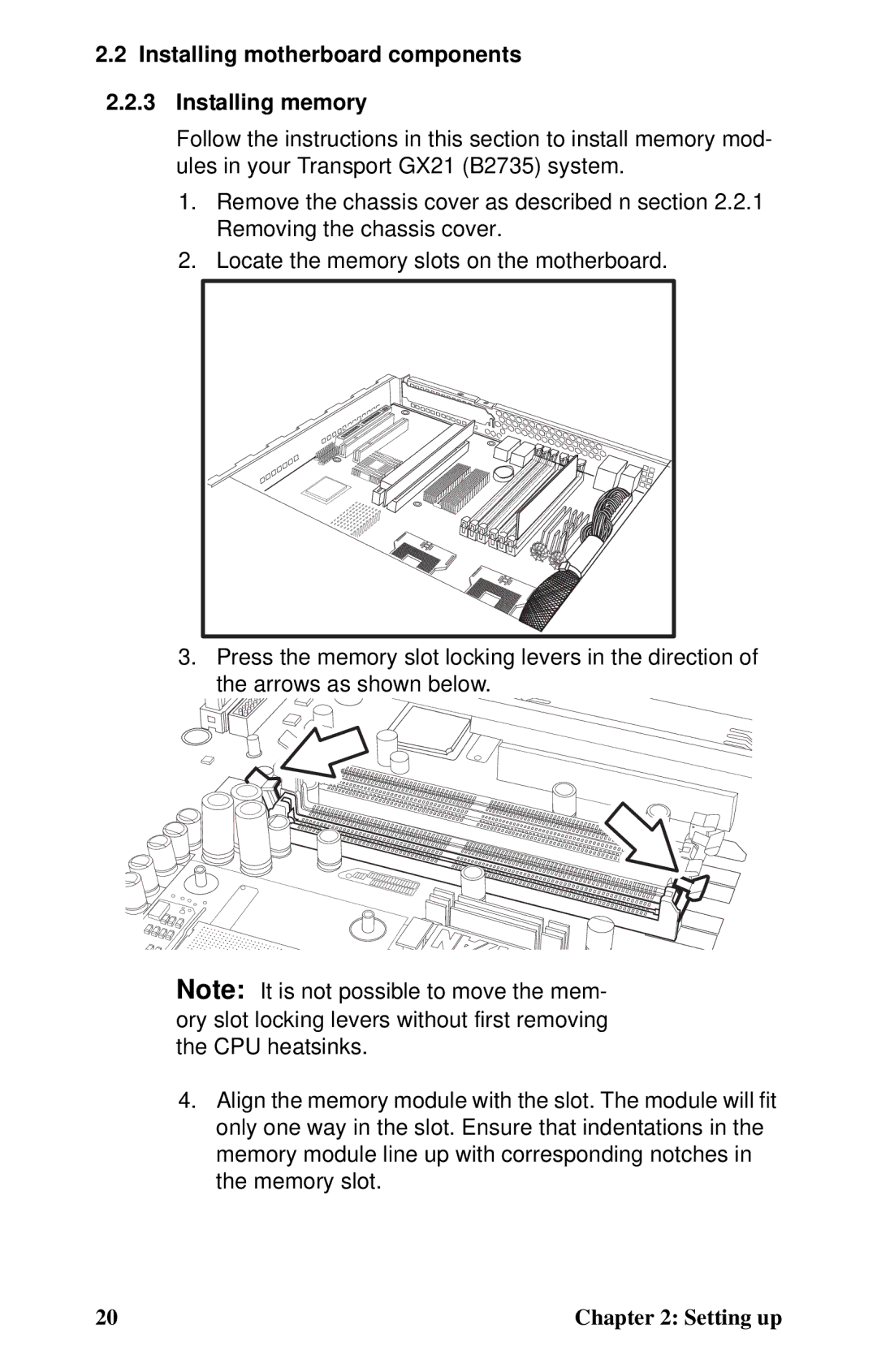 Tyan Computer B2735 user manual Installing motherboard components Installing memory 