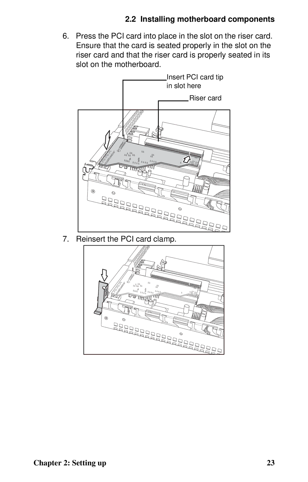 Tyan Computer B2735 user manual Reinsert the PCI card clamp 