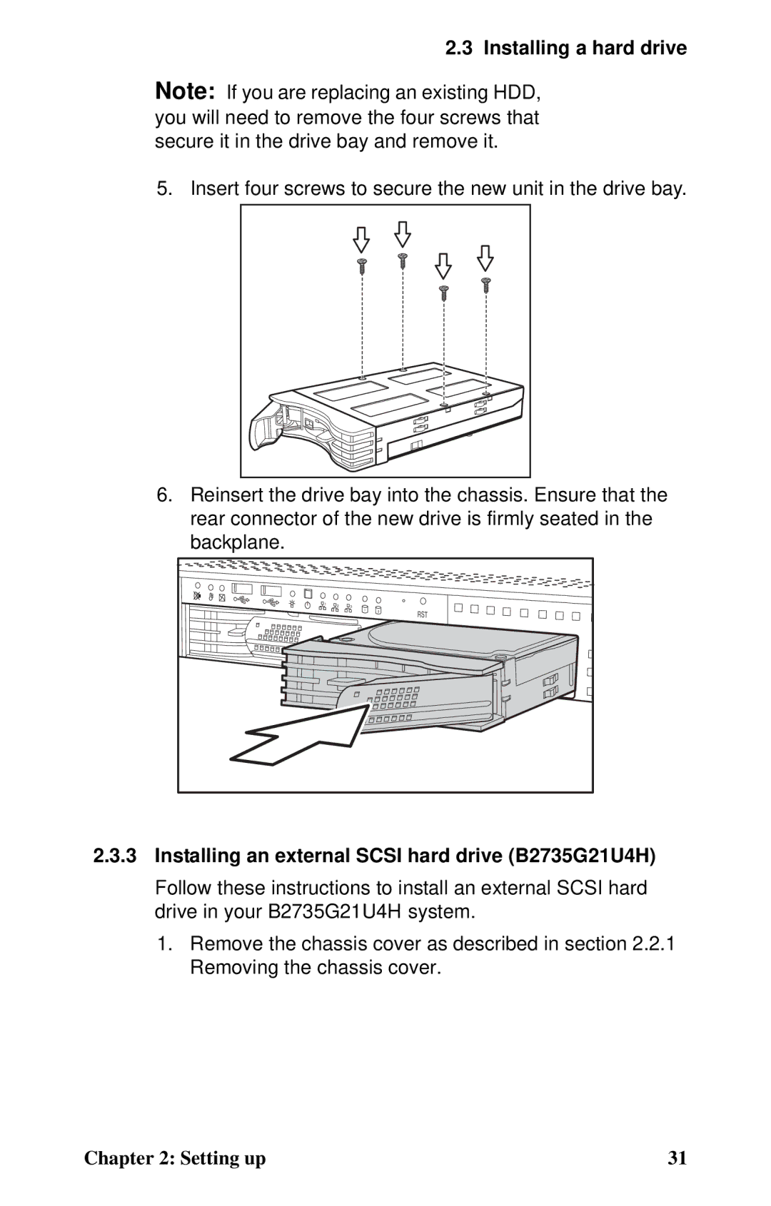 Tyan Computer user manual Installing an external Scsi hard drive B2735G21U4H 