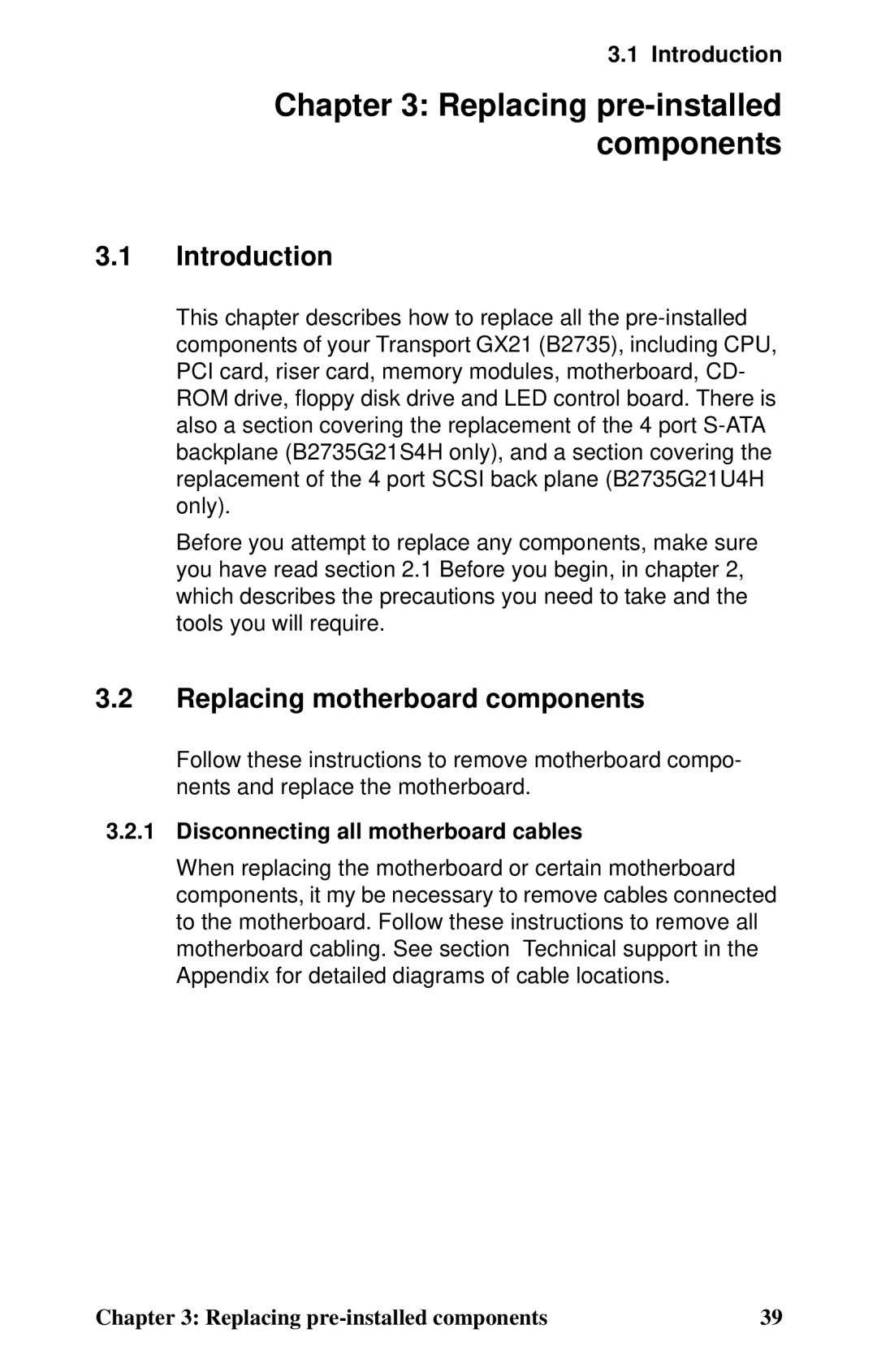 Tyan Computer B2735 user manual Introduction, Replacing motherboard components, Disconnecting all motherboard cables 