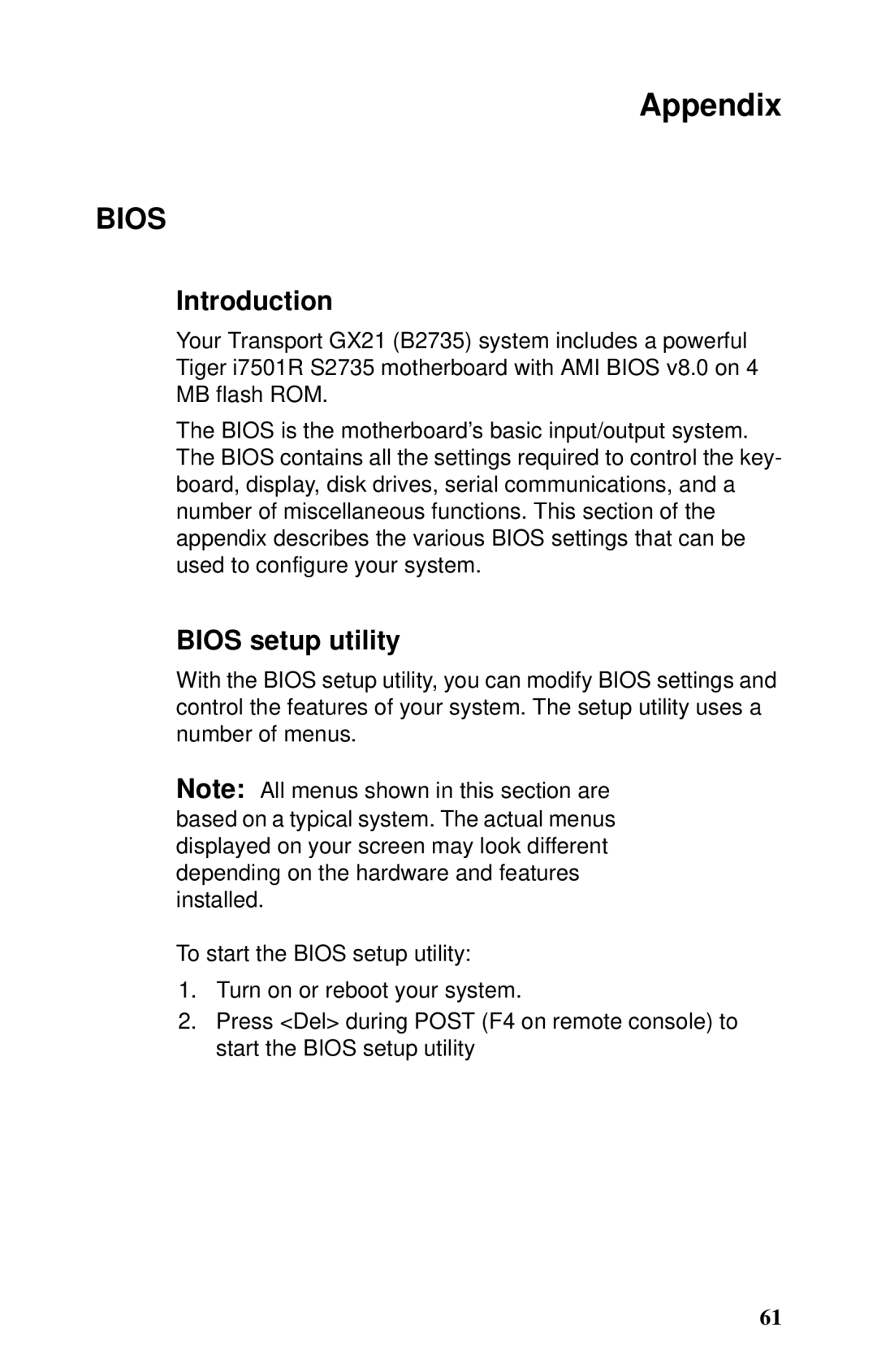 Tyan Computer B2735 user manual Appendix, Bios setup utility 