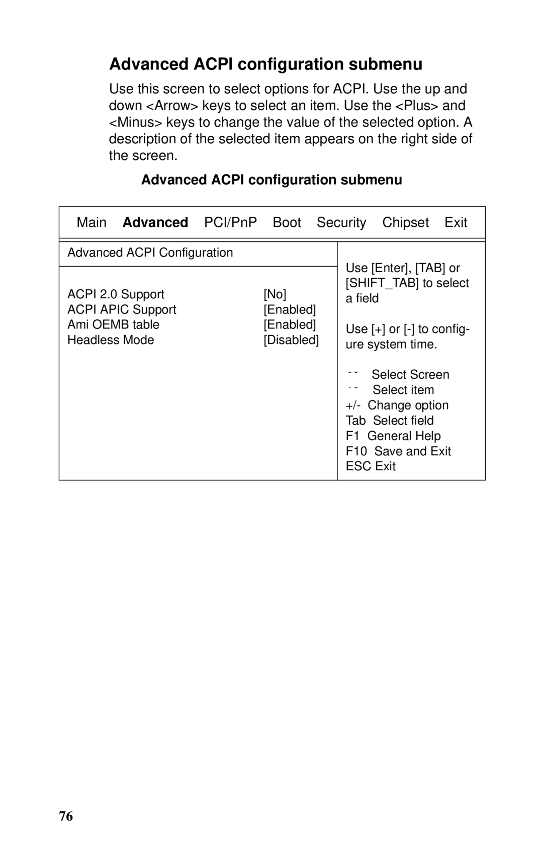 Tyan Computer B2735 user manual Advanced Acpi configuration submenu 