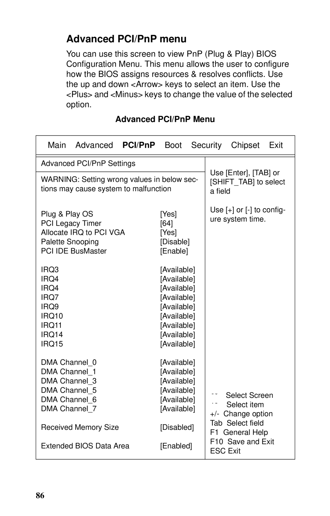 Tyan Computer B2735 user manual Advanced PCI/PnP menu, Advanced PCI/PnP Menu 