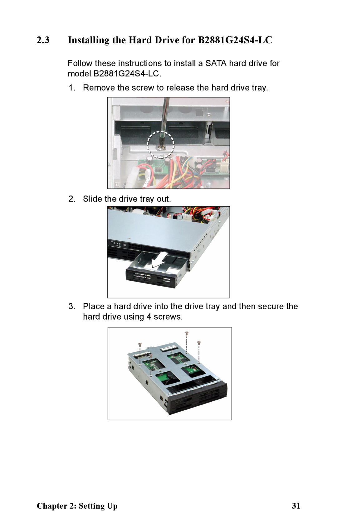 Tyan Computer manual Installing the Hard Drive for B2881G24S4-LC 