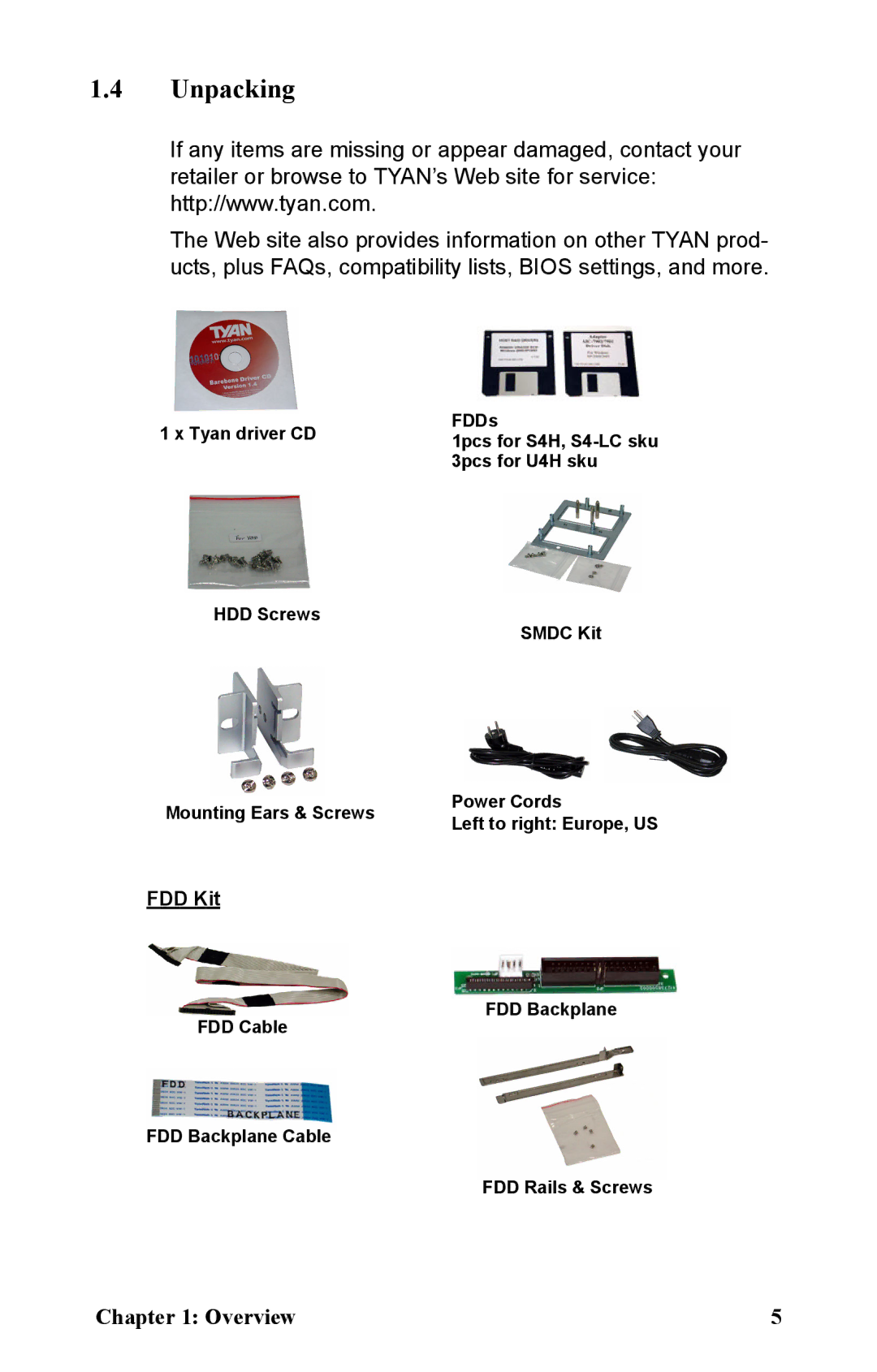 Tyan Computer B2891 manual Unpacking, FDD Kit 