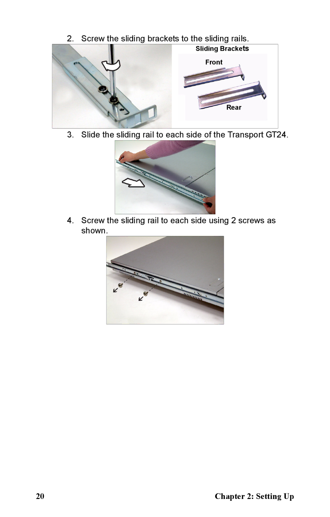 Tyan Computer B2891 manual Screw the sliding brackets to the sliding rails 