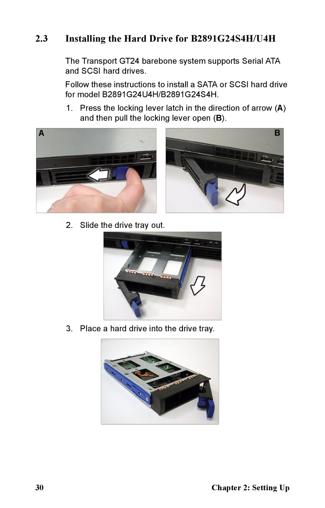 Tyan Computer manual Installing the Hard Drive for B2891G24S4H/U4H 