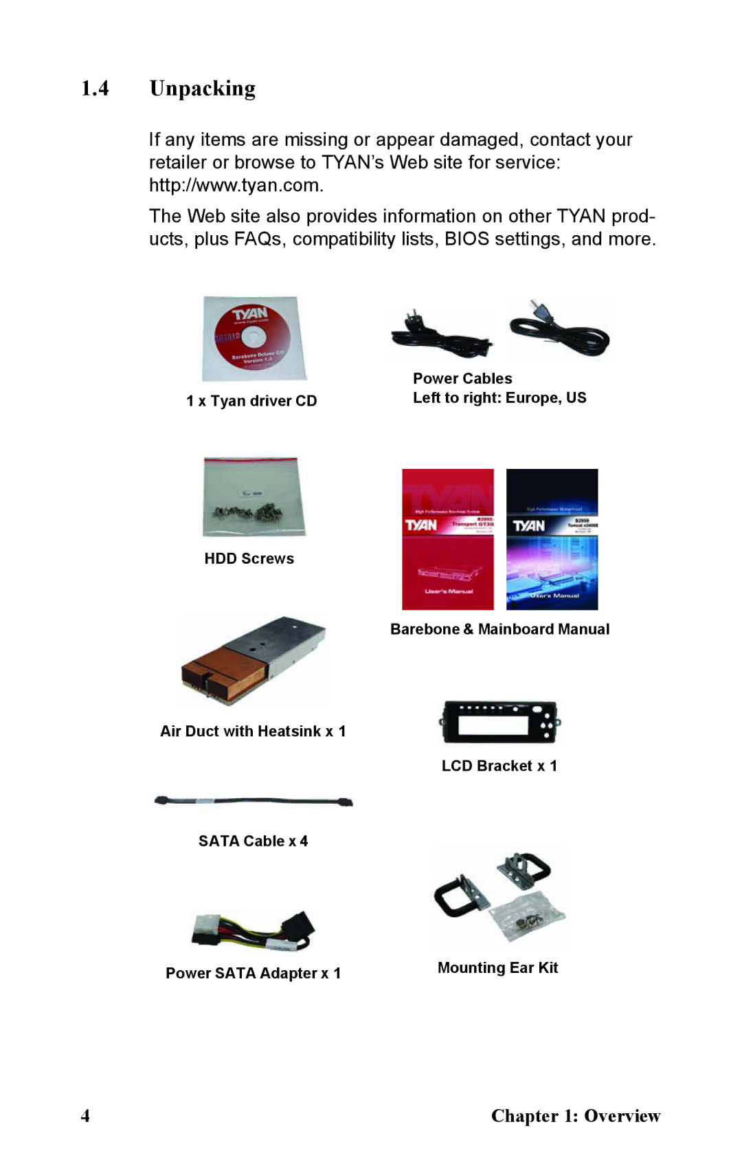 Tyan Computer B2933 manual Unpacking 