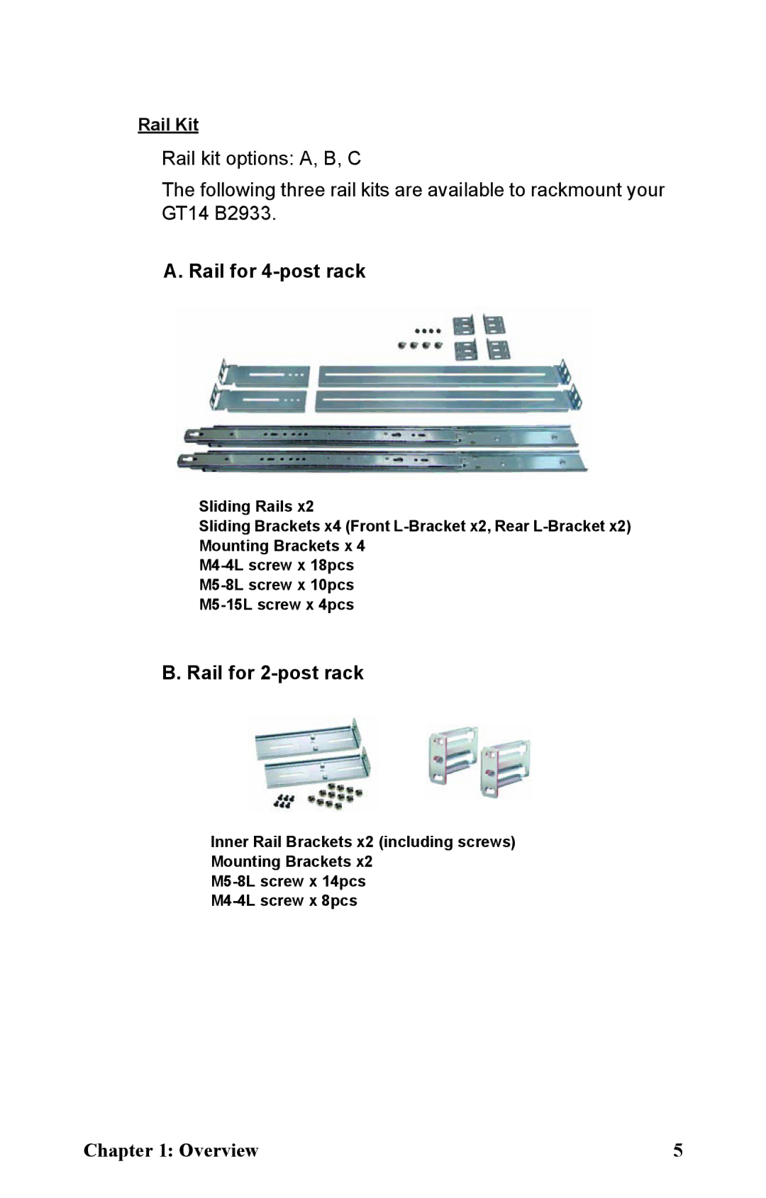 Tyan Computer B2933 manual Rail for 4-post rack, Rail for 2-post rack 