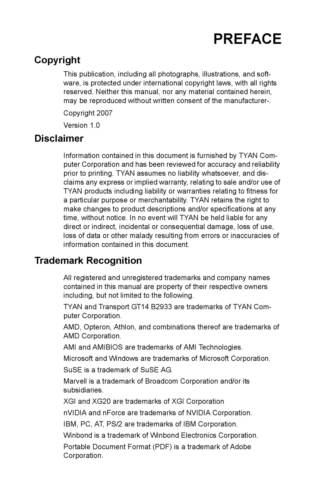 Tyan Computer B2933 manual Preface 