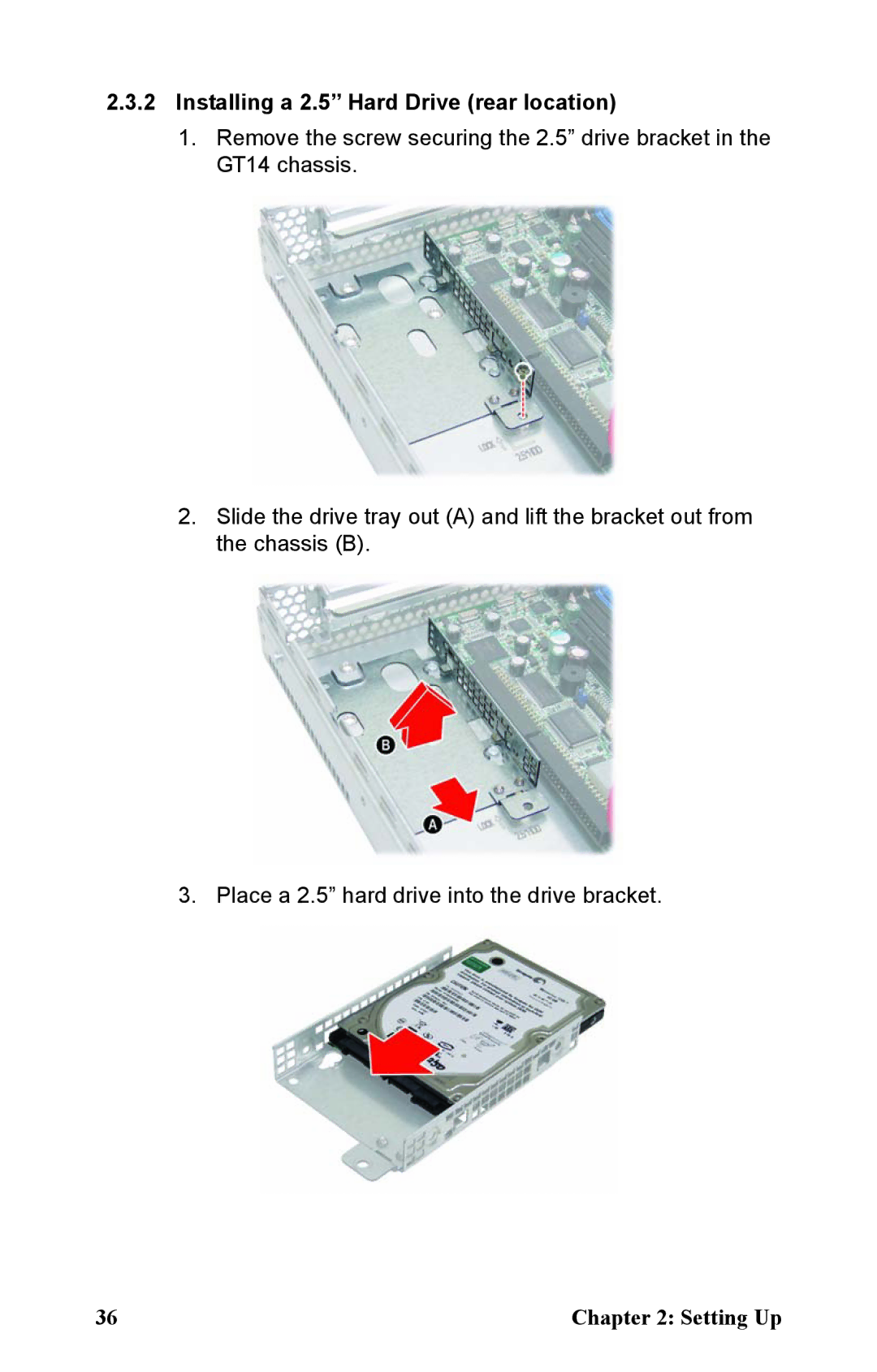 Tyan Computer B2933 manual Installing a 2.5 Hard Drive rear location 