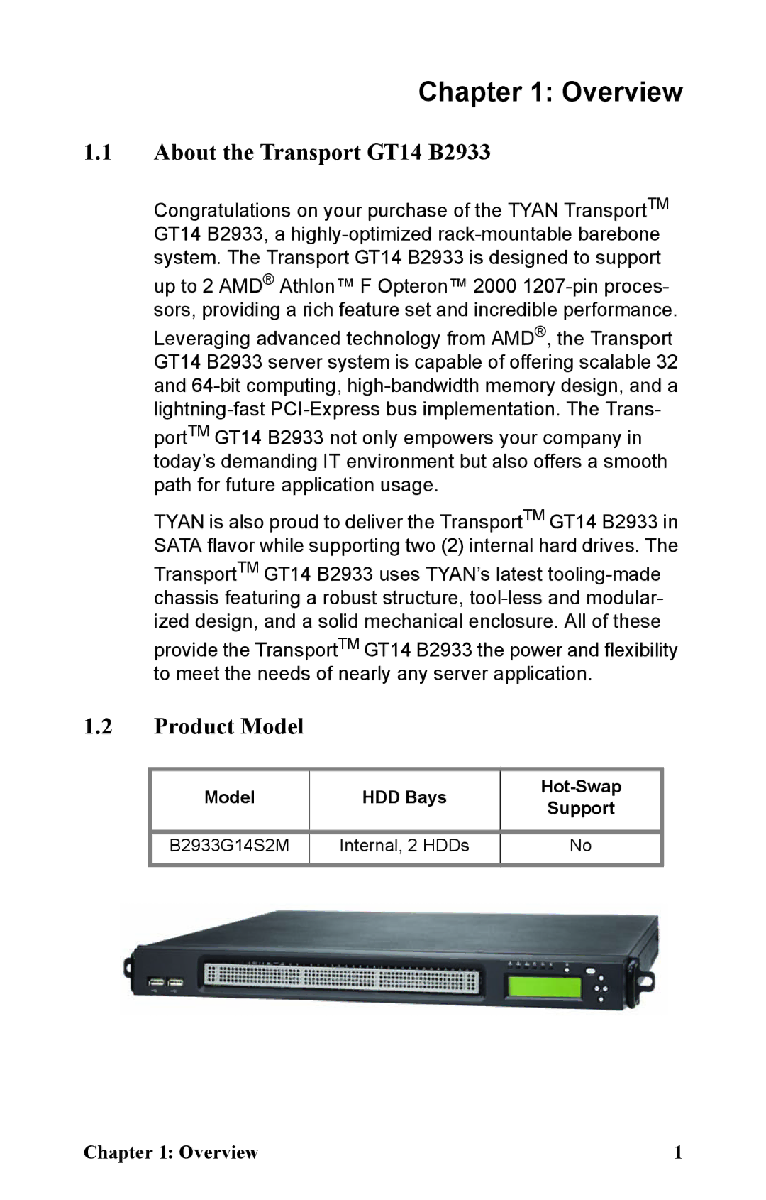 Tyan Computer manual About the Transport GT14 B2933, Product Model 