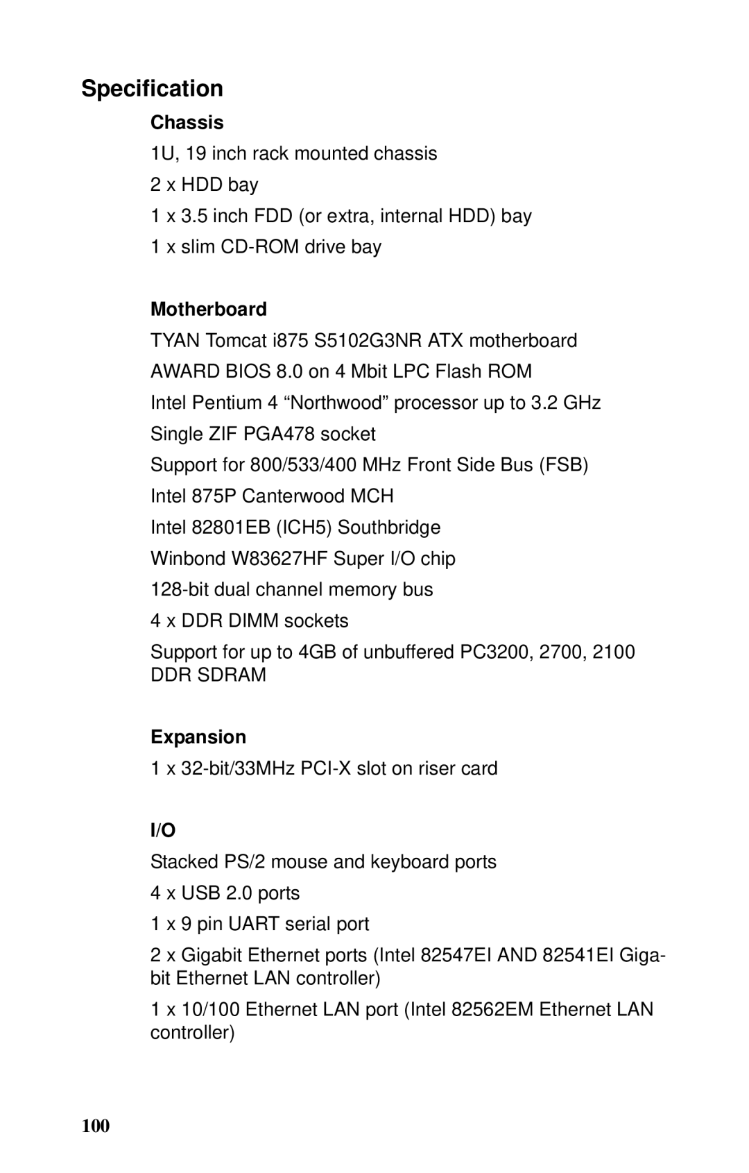 Tyan Computer B5102, GX21 manual Specification, Chassis, Motherboard, Expansion 