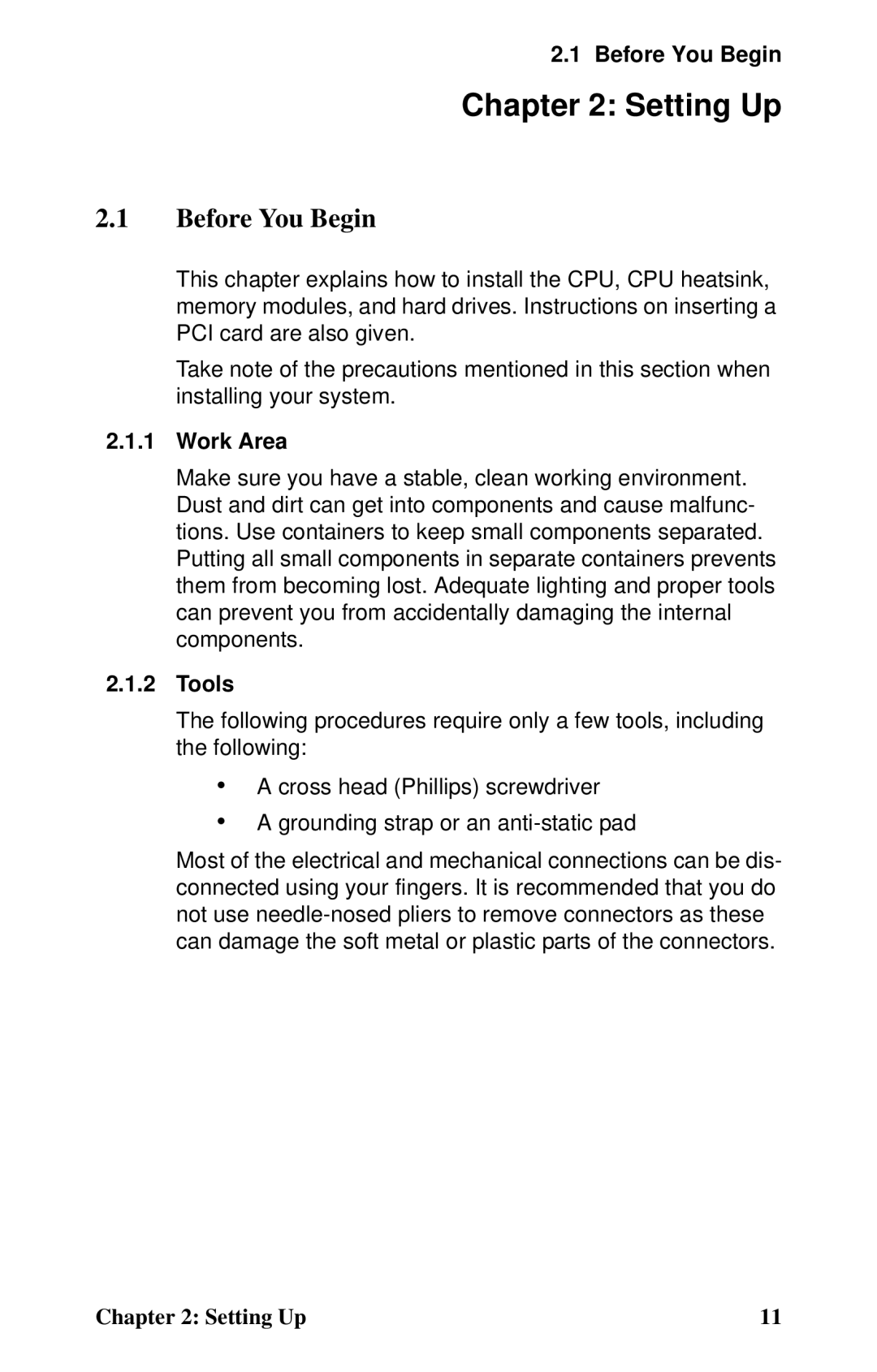 Tyan Computer GX21, B5102 manual Setting Up, Before You Begin, Work Area, Tools 