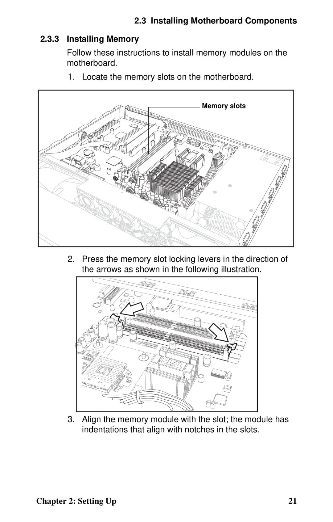 Tyan Computer GX21, B5102 manual Installing Motherboard Components Installing Memory 